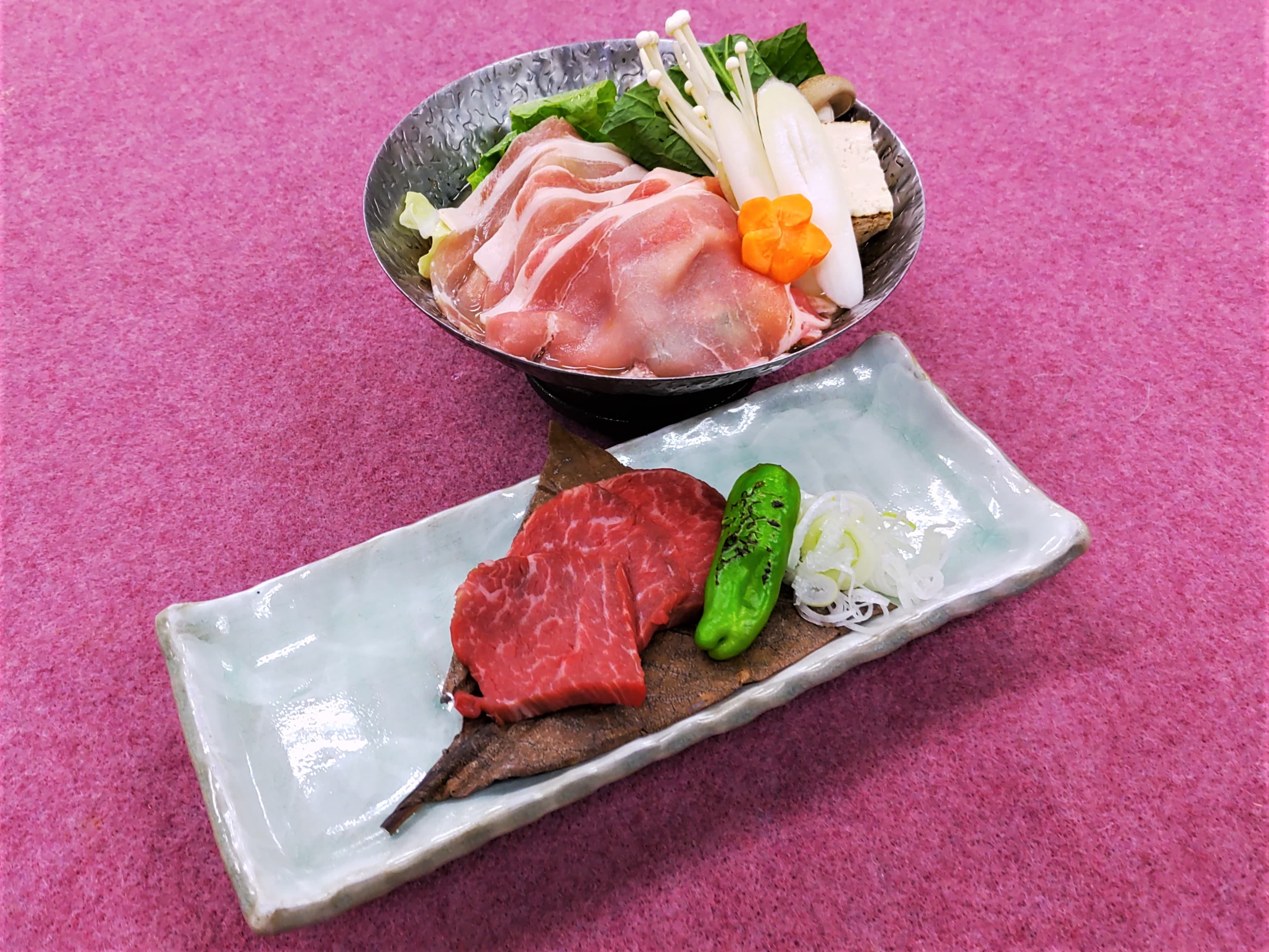 This plan is exclusive! Alps beef fillet and Nagano pork loin miso pork sukiyaki hotpot with a mouthwatering taste!