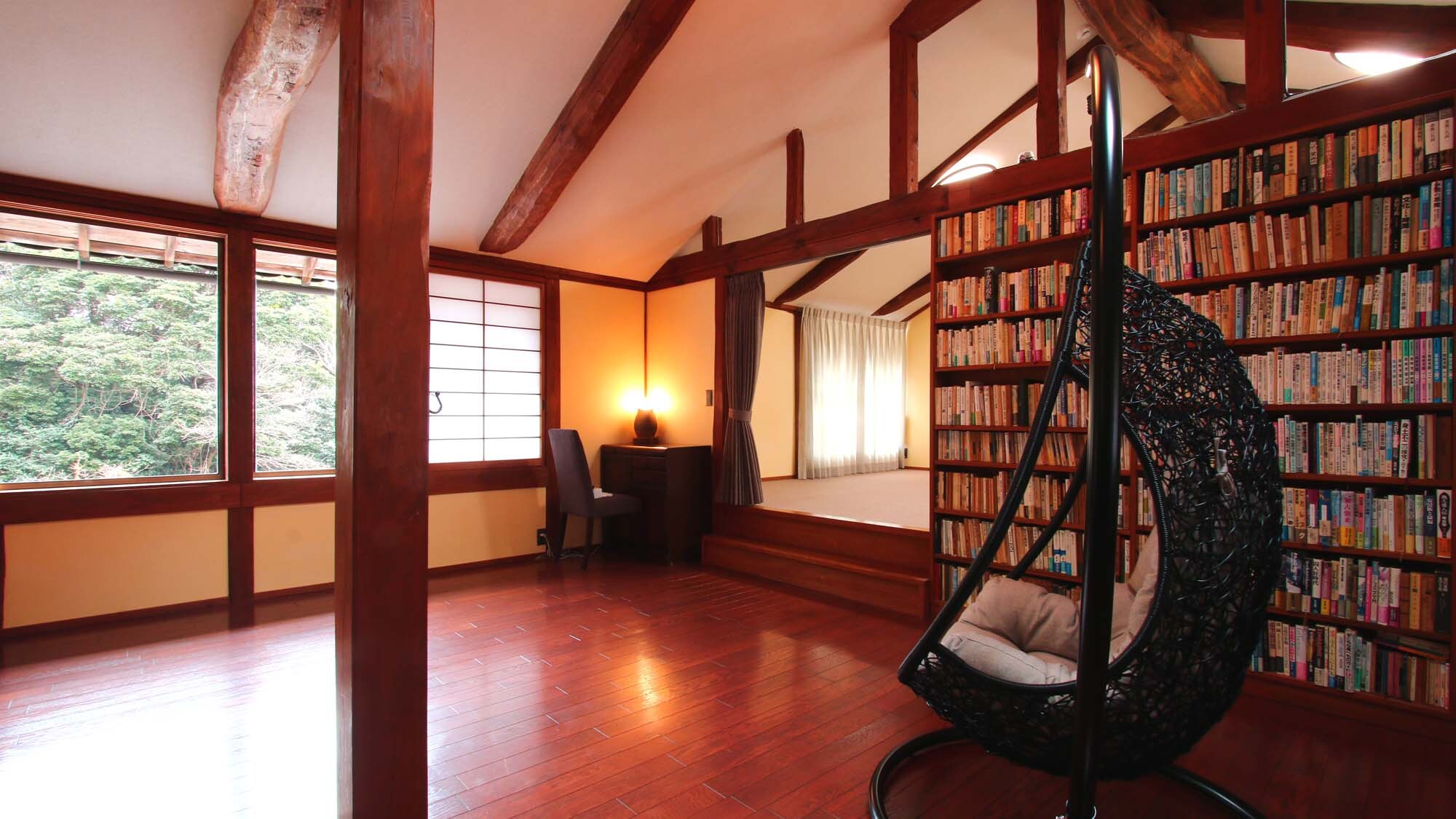 You can also relax and read a book in the hanging chair.