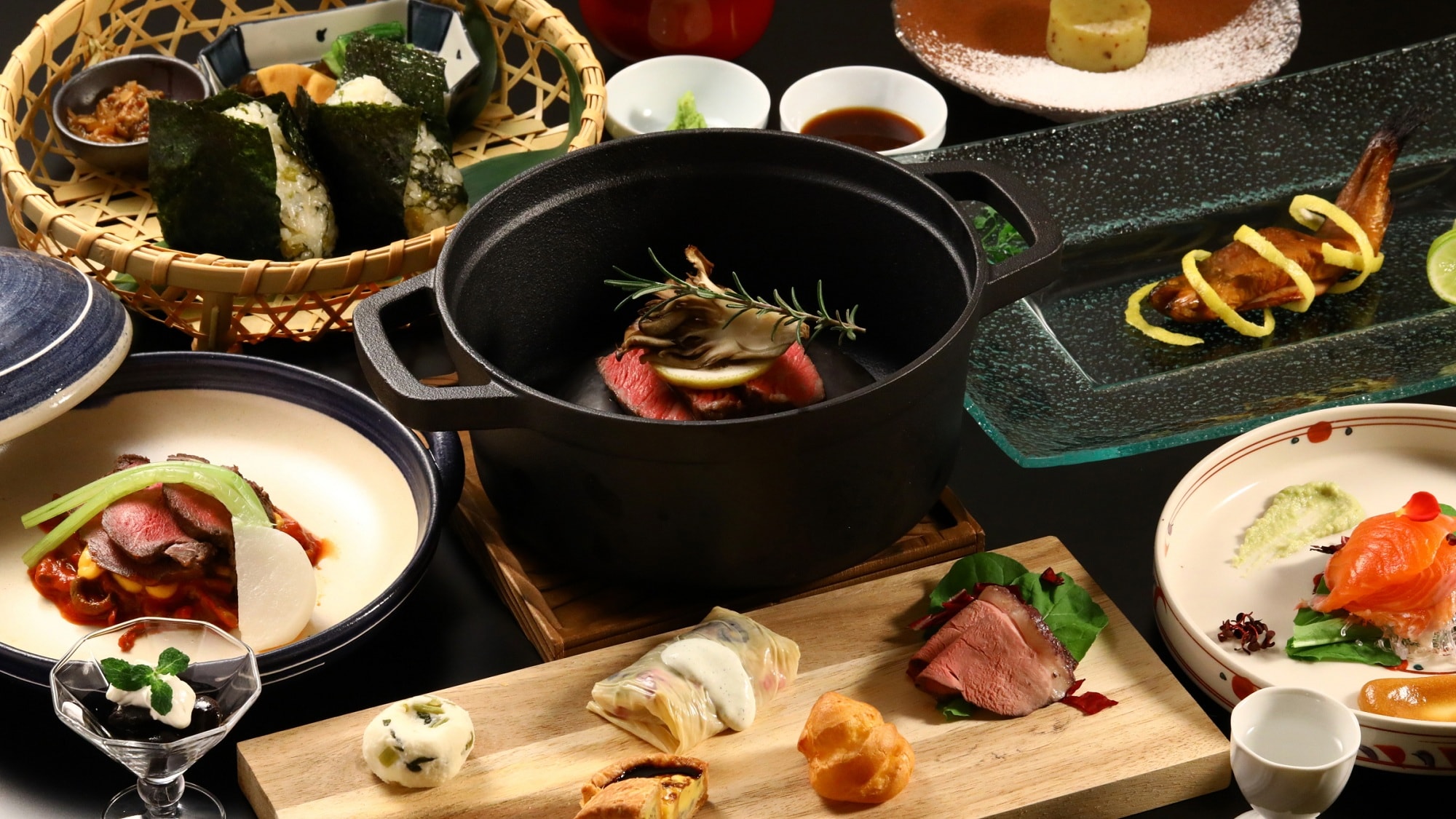 【晚餐】常盘屋原创日式x法式全套餐点。使用时令食材烹制的各种菜肴。