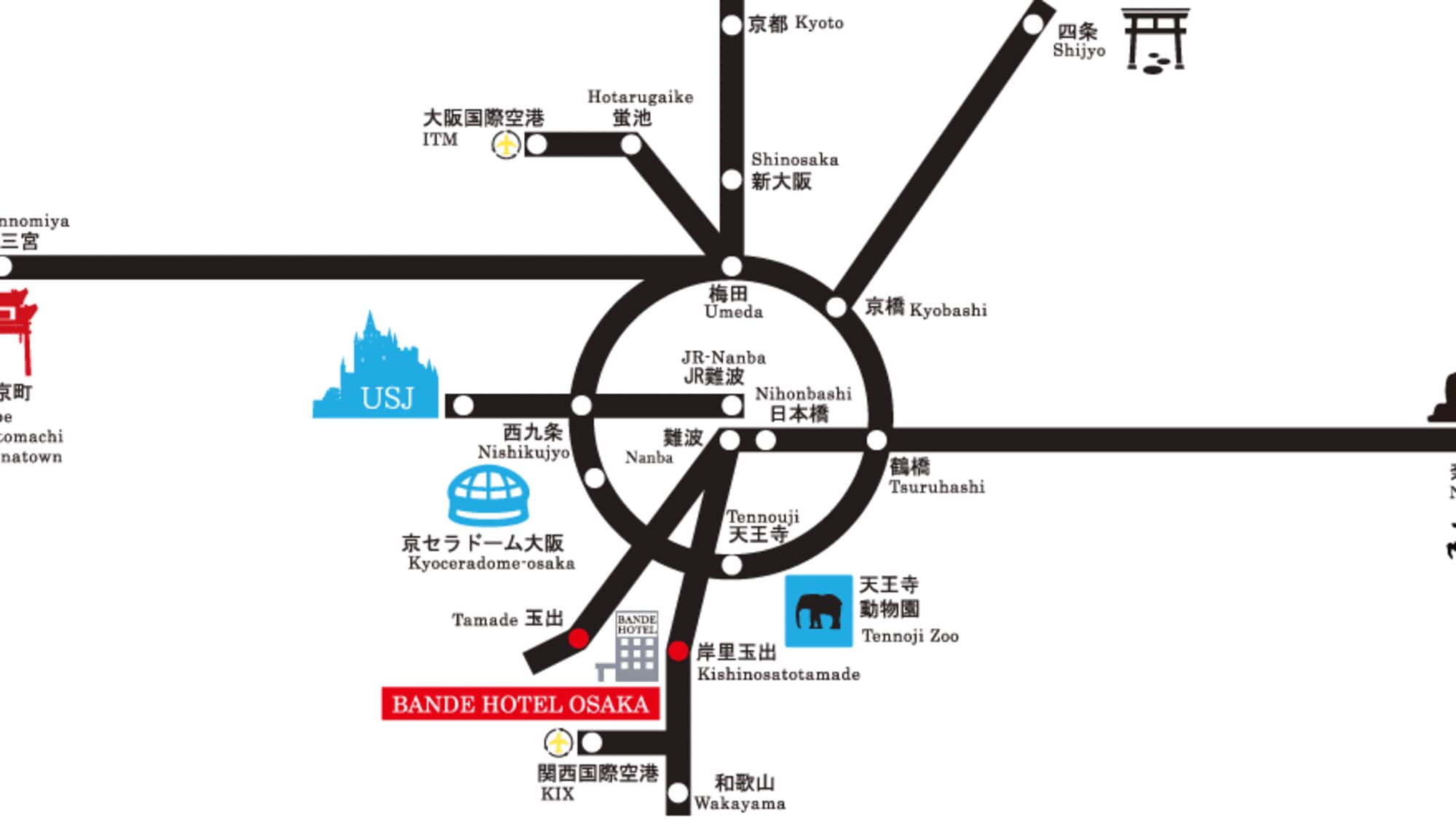 [飯店週邊地圖] 飯店位置便利，前往大阪的主要旅遊景點。