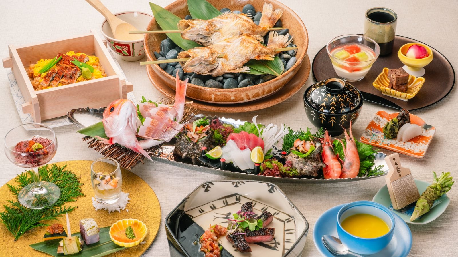 คอร์สอาหารมื้อค่ำสุดหรูจากโชเซอิคากุที่ใช้เนื้อ “ชิมาเนะวากิว” และ “โนโดกุโระ” (ปลากะพงคอดำ) (*รูปภาพใช้เพื่อประกอบภาพเท่านั้น)