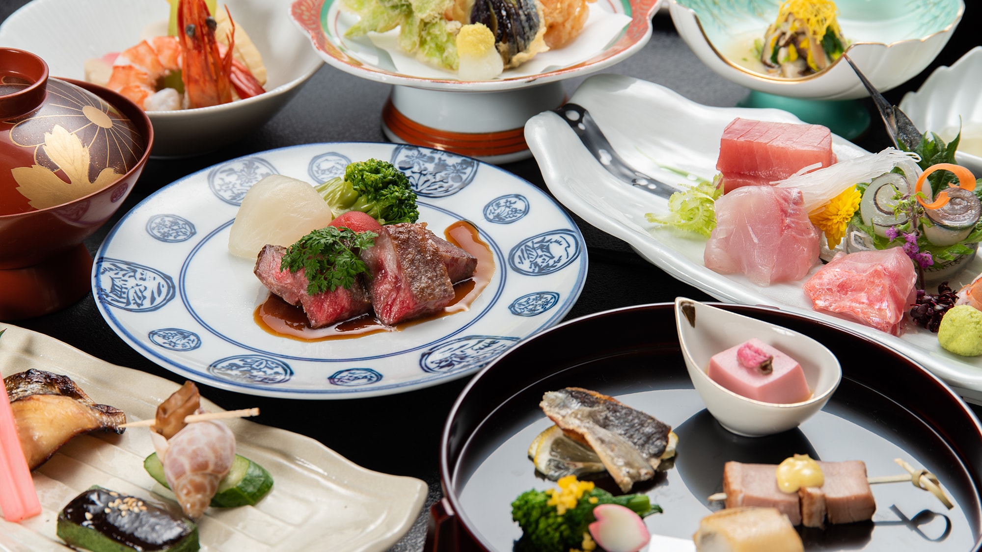 * [Matsuplan example] Standard Kaiseki course, meat, fish and other seasonal delicacies served in generous portions
