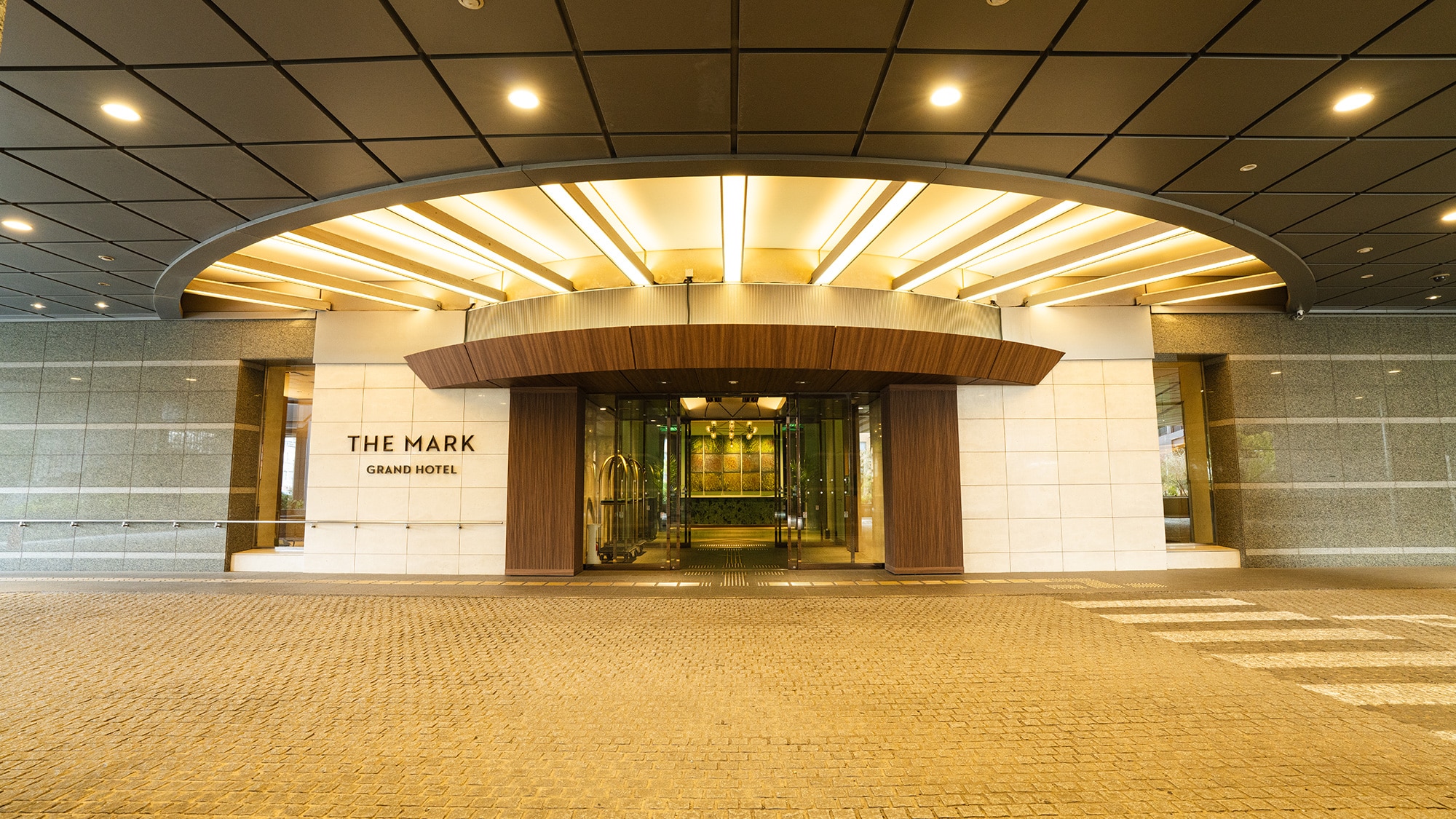 An entrance with a postmodern design.