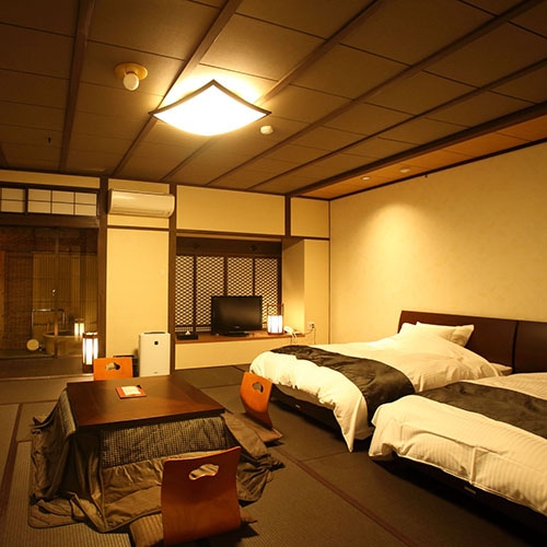 Building 1: Japanese-style modern room with open-air bath and natural hot spring water (60 square meters, twin bed)