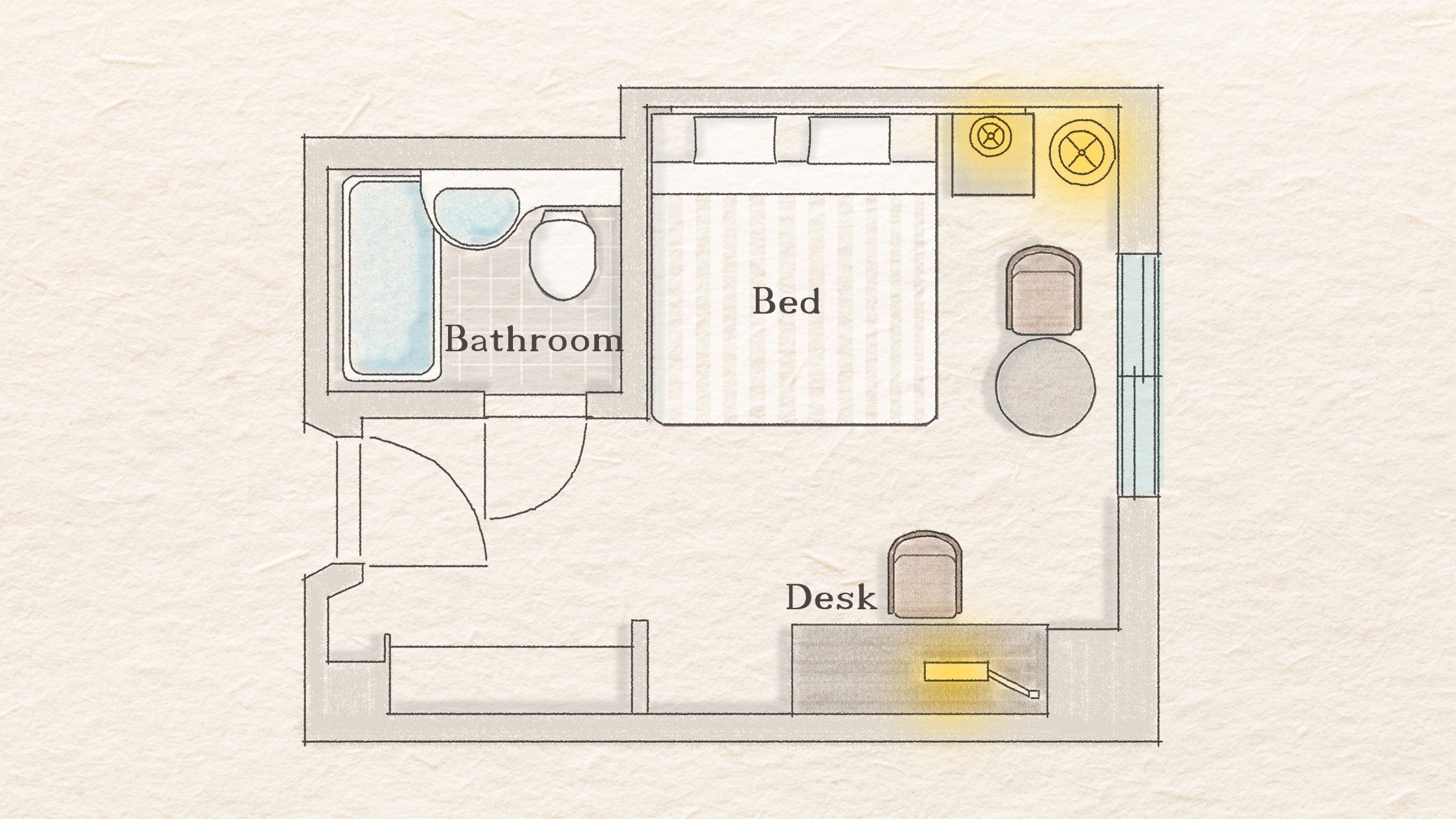 [Double room floor plan] Equipped with a king-size bed 180cm wide