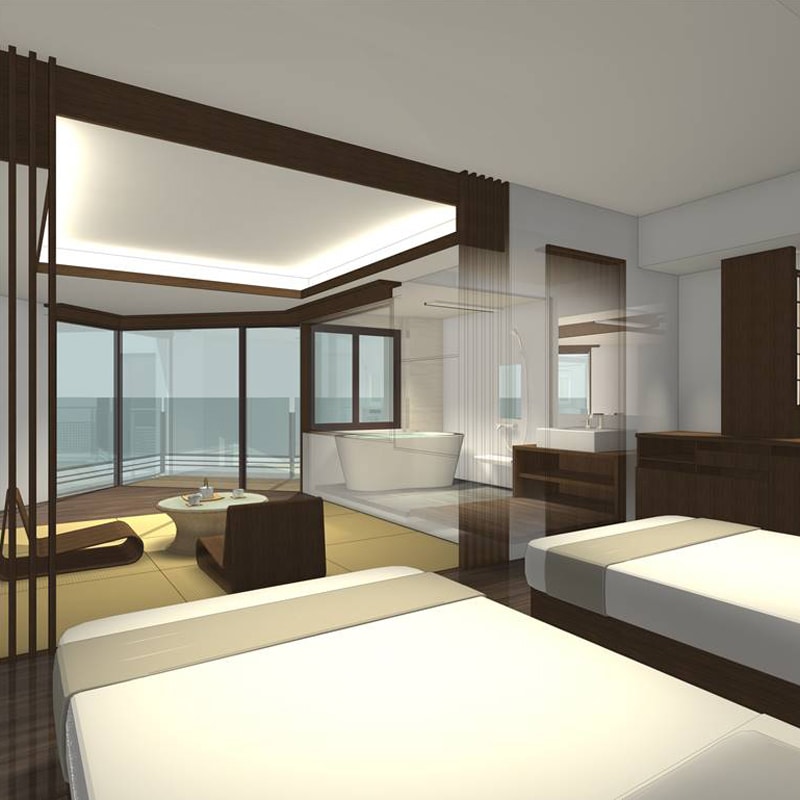 Designer twin room with natural hot spring indoor bath "Meigetsu" "Fugetsu" Guest room image