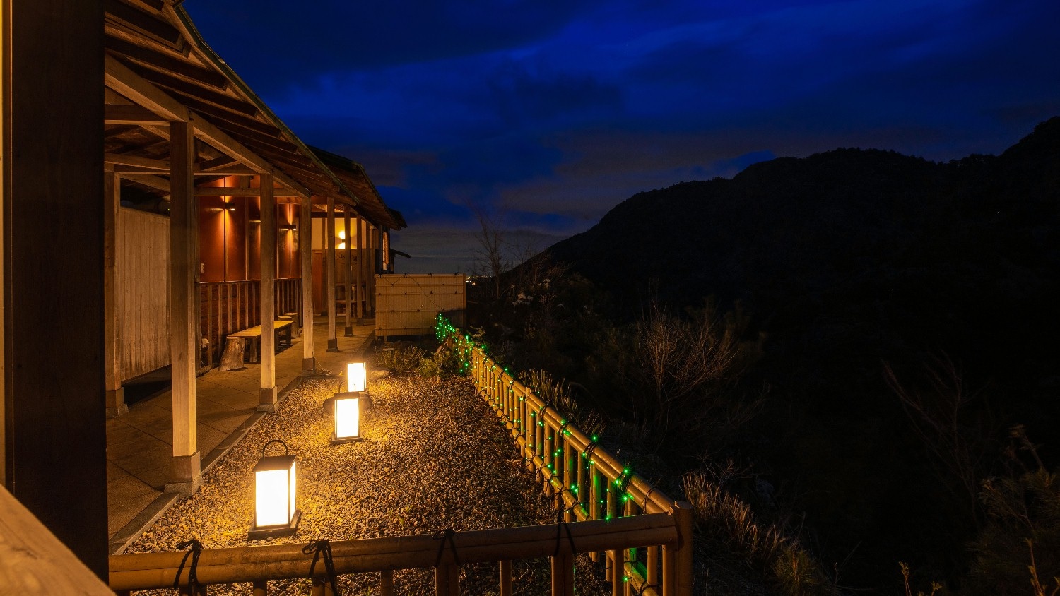 Open-air bath passage at night