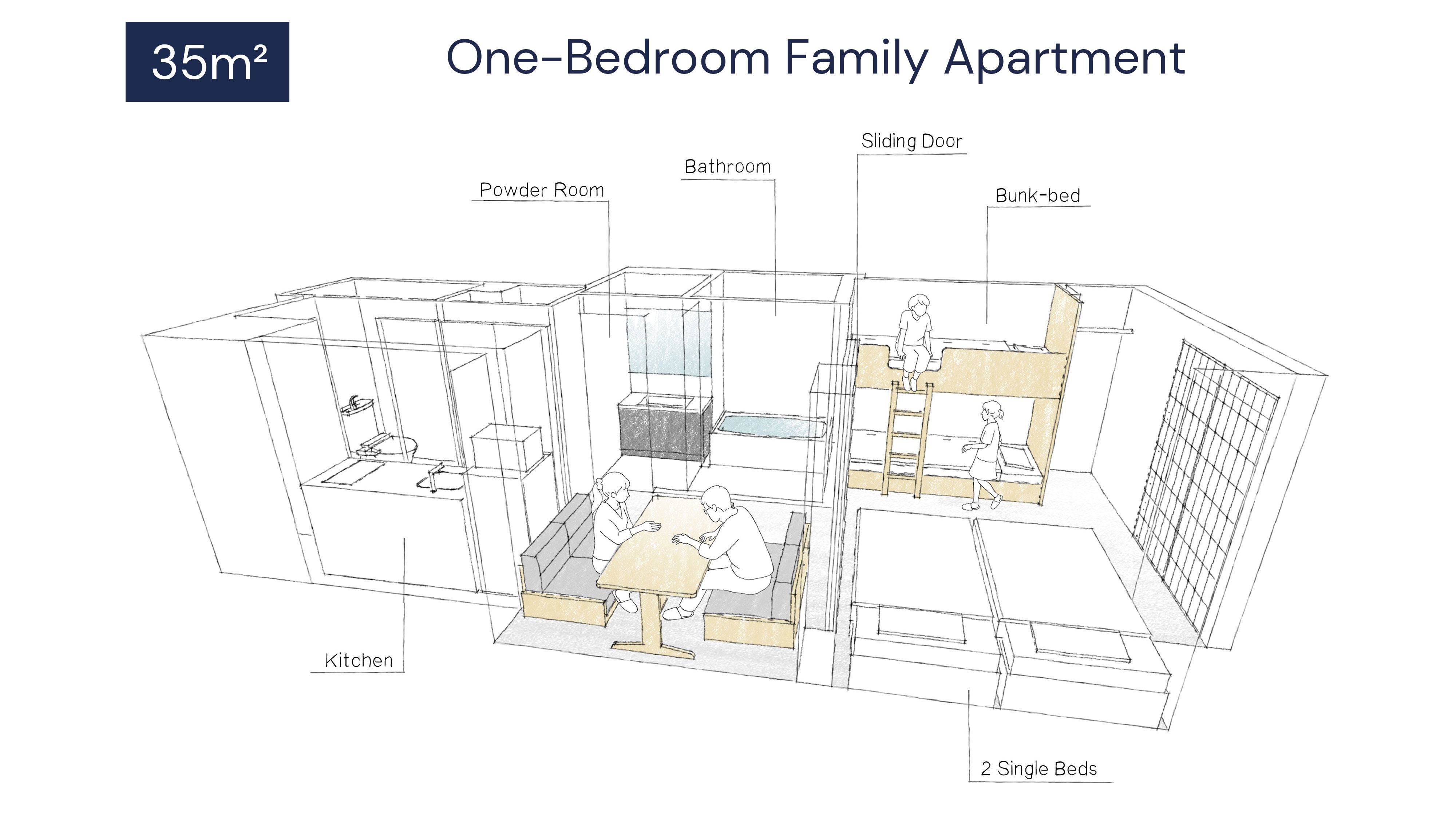 1 bedroom family apartment floor plan