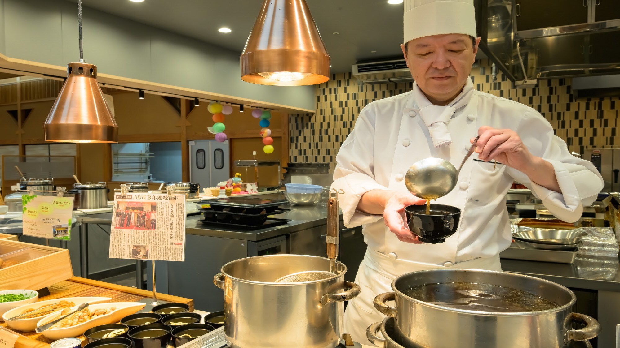 The chef will even serve you some delicious food! Enjoy a special breakfast!