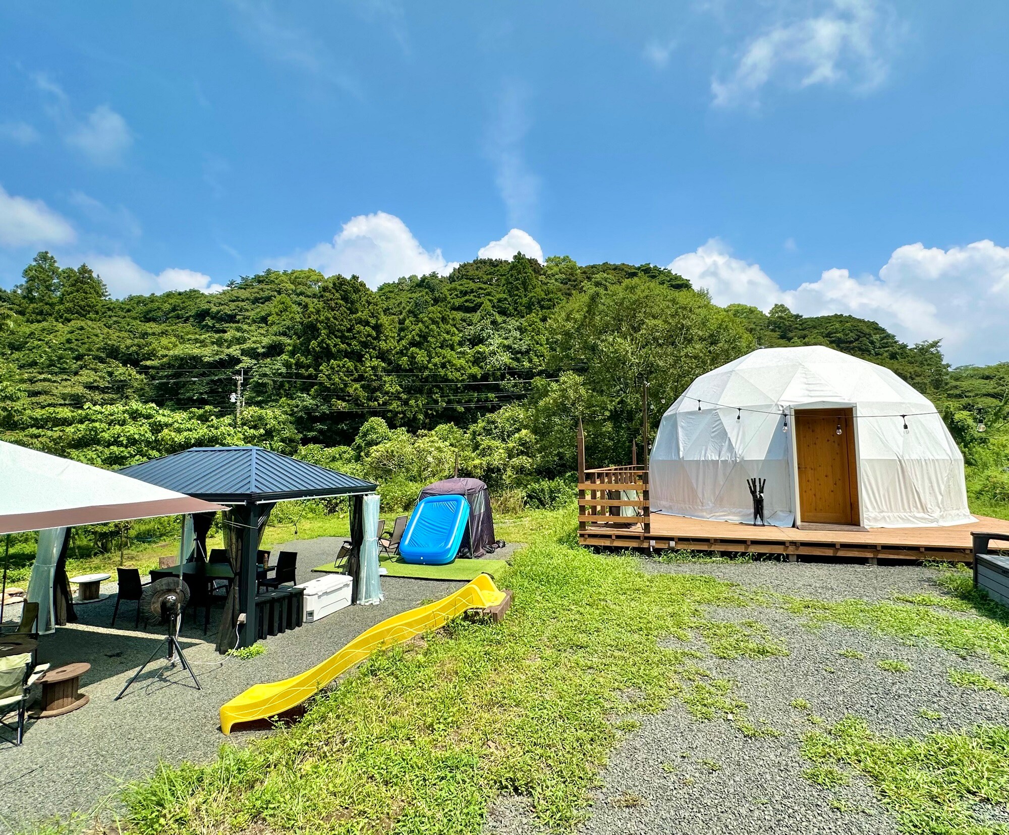 Exterior of the 6m dome tent (daytime)