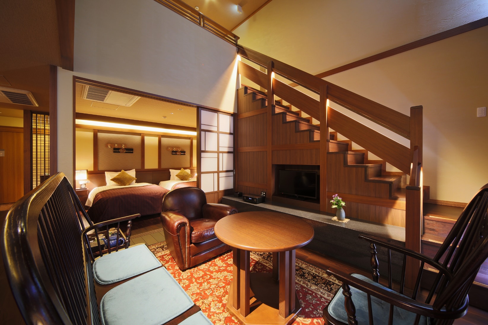Maisonette with panoramic hot spring bath, Bettei Bifumi "Water Color" living room