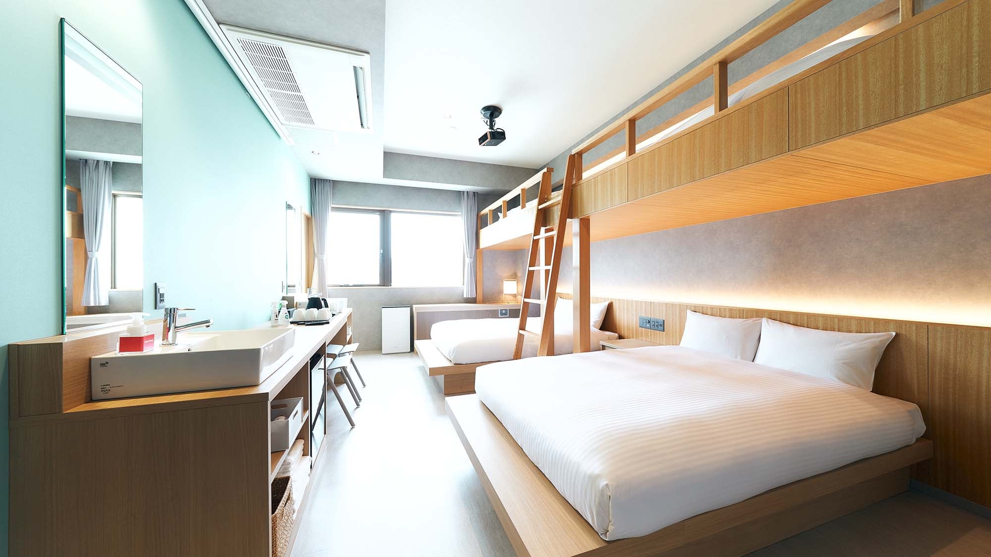 ・双层床房/以清新的绿色为基础的房间是28平方米的宽敞设计！