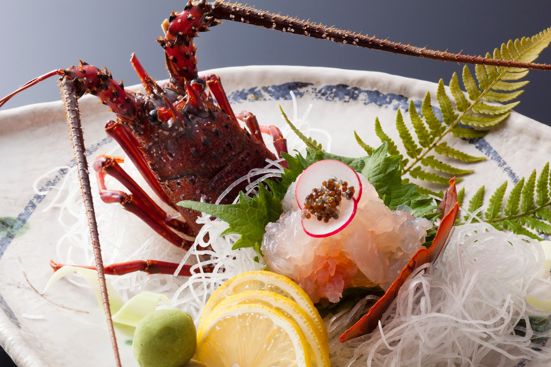 Live spiny lobster sashimi