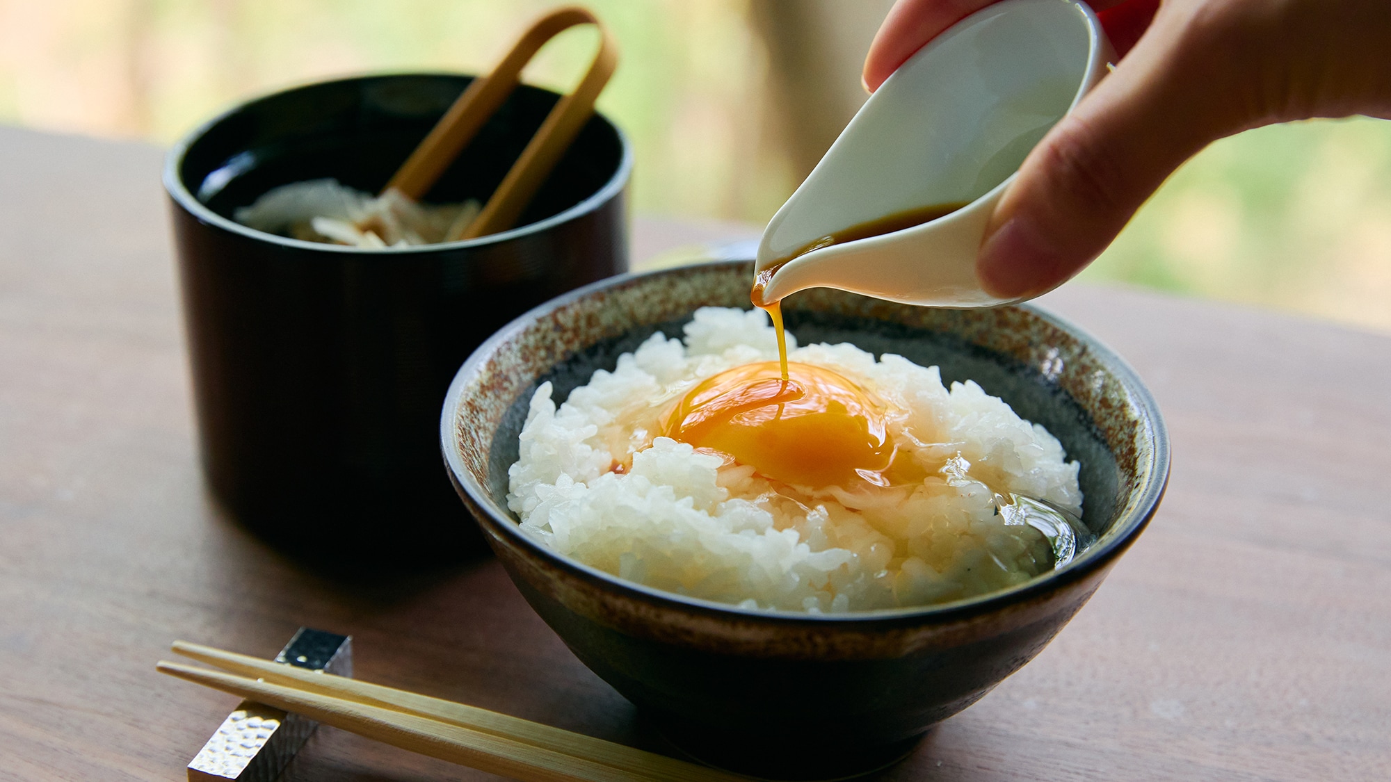 [Breakfast] Egg on rice with bonito flakes