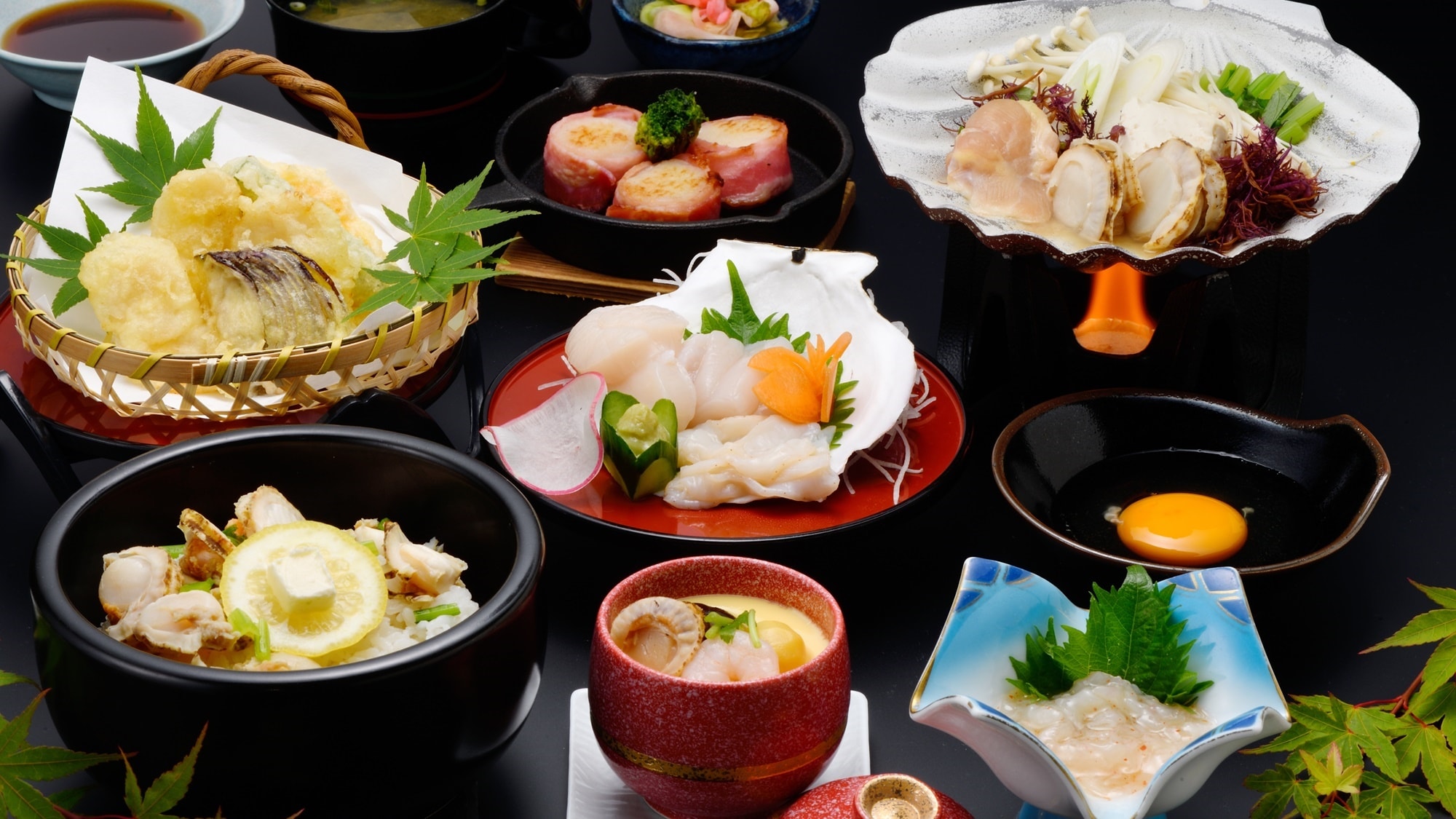 ※「陸奧灣扇貝套餐」內含扇貝生魚片、天婦羅等。