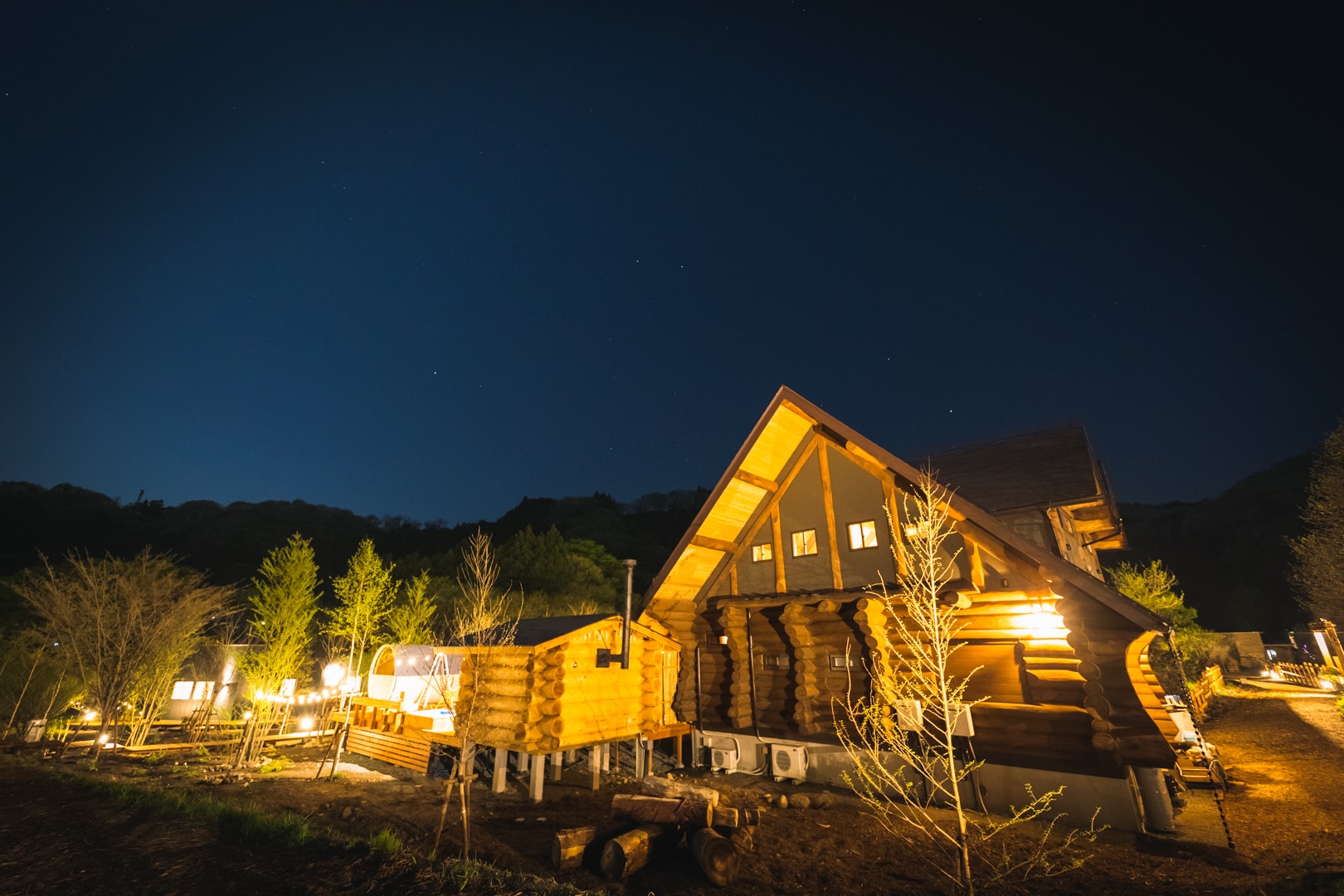 Reception building exterior night