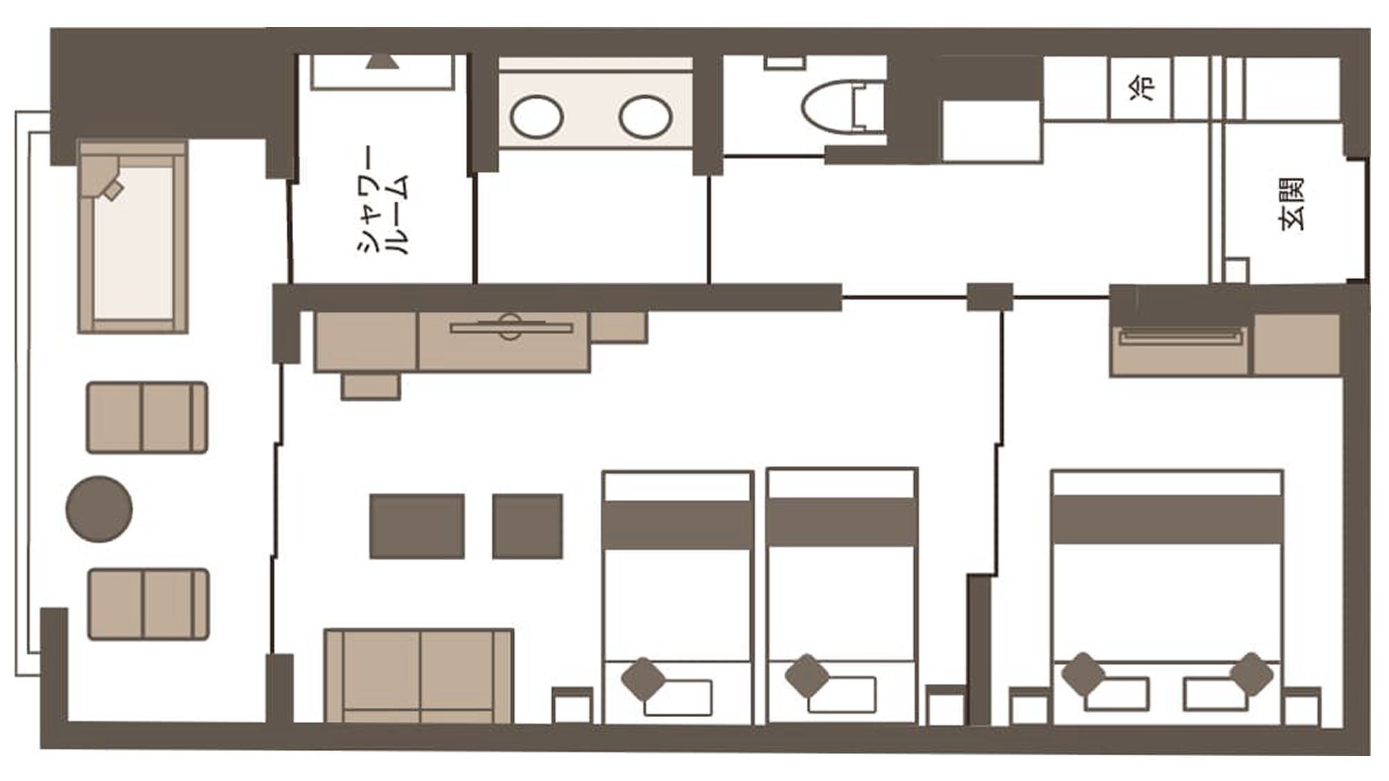 [With open-air bath and terrace] Relaxing Western-style room & Western-style twin room "Miyabi" floor plan