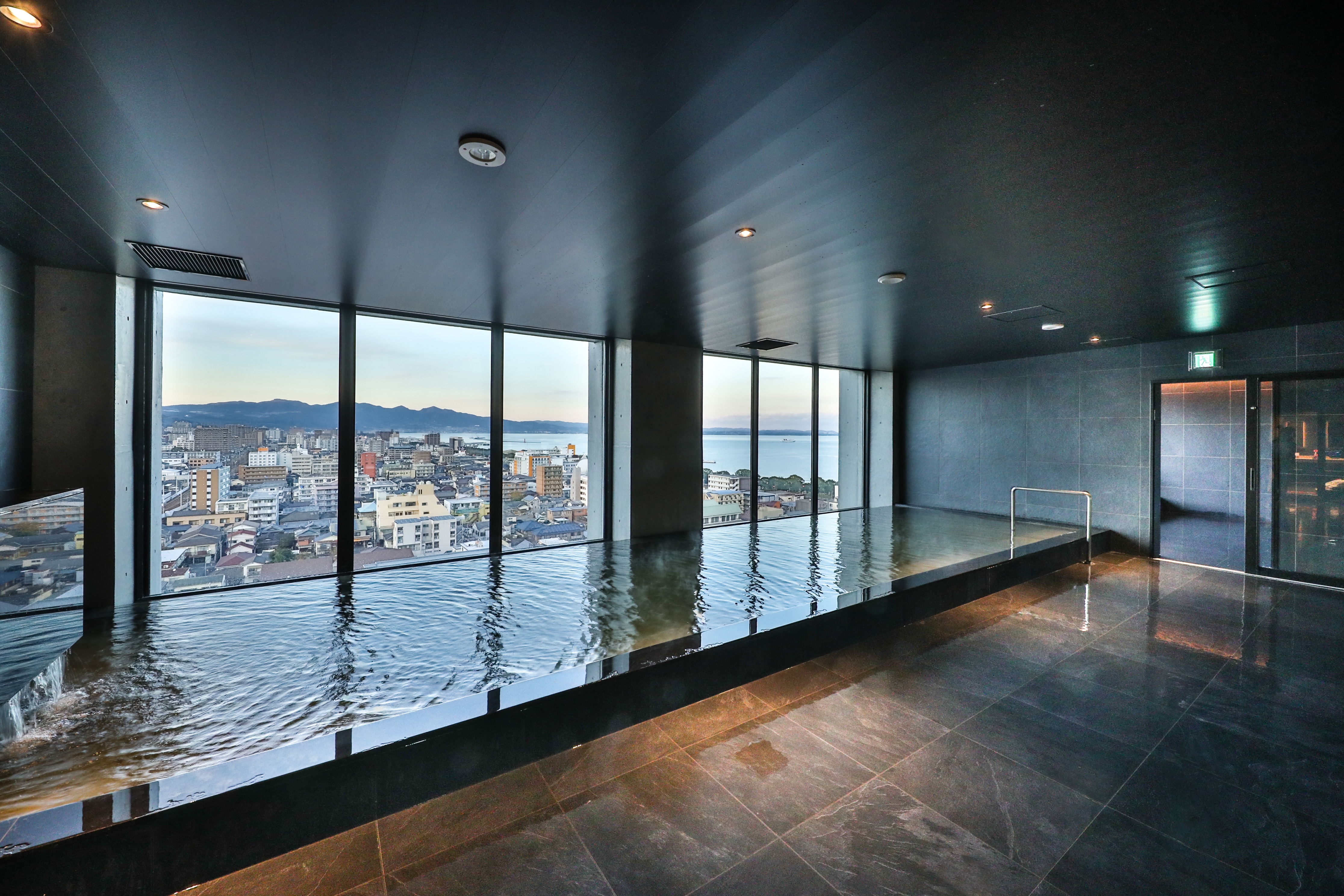 Top floor view large communal bath hot spring