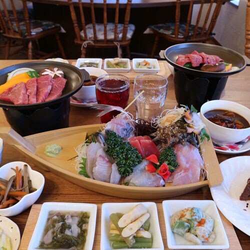 *Standard dish example: A main course featuring fresh local fish and domestic beef.