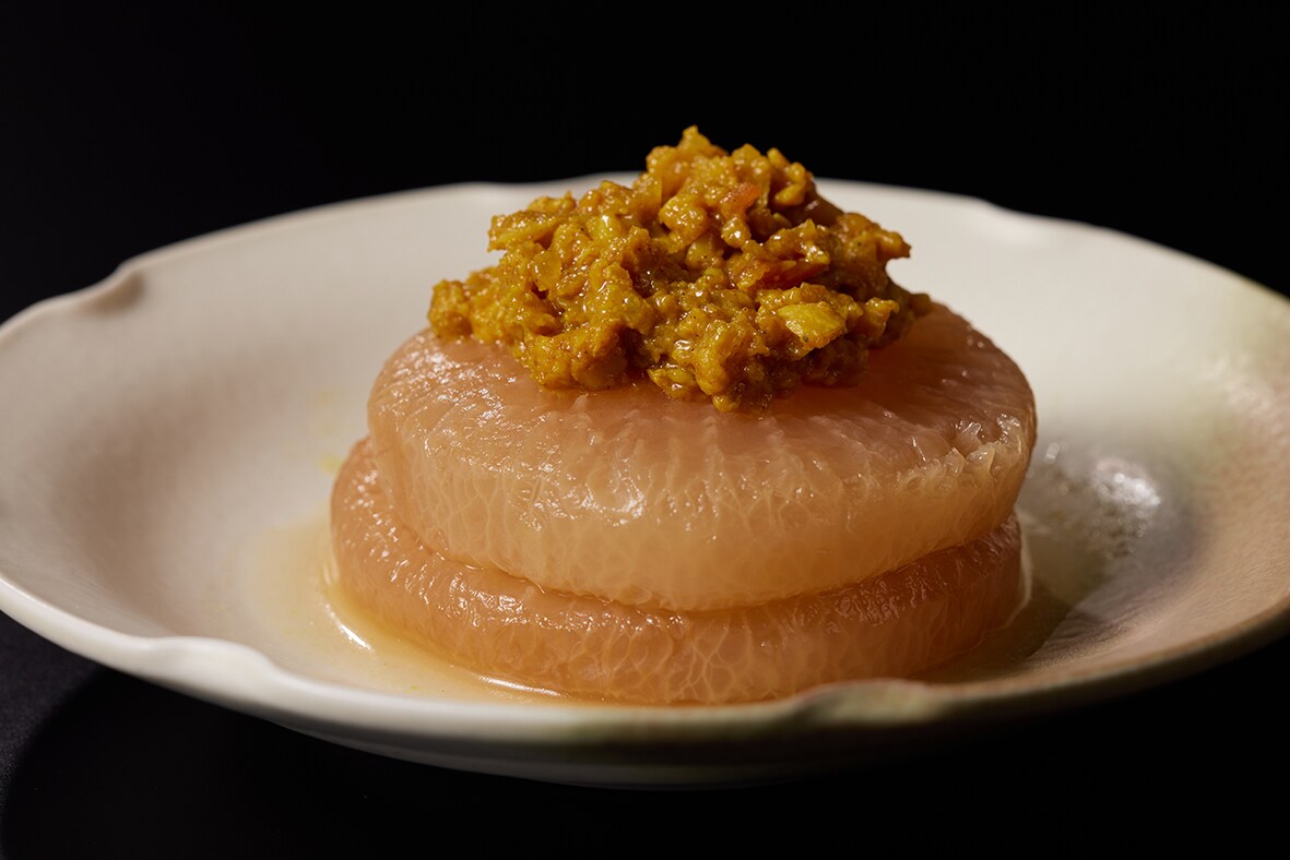 Curry meat miso goes well with daikon radish in oden.