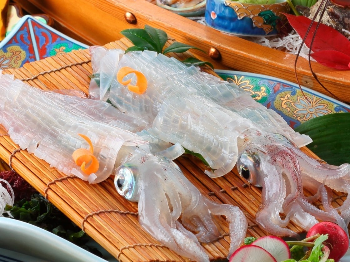 Live squid sashimi