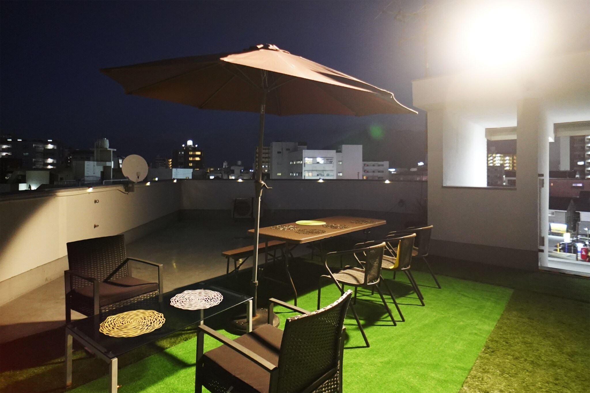 Rooftop terrace at night
