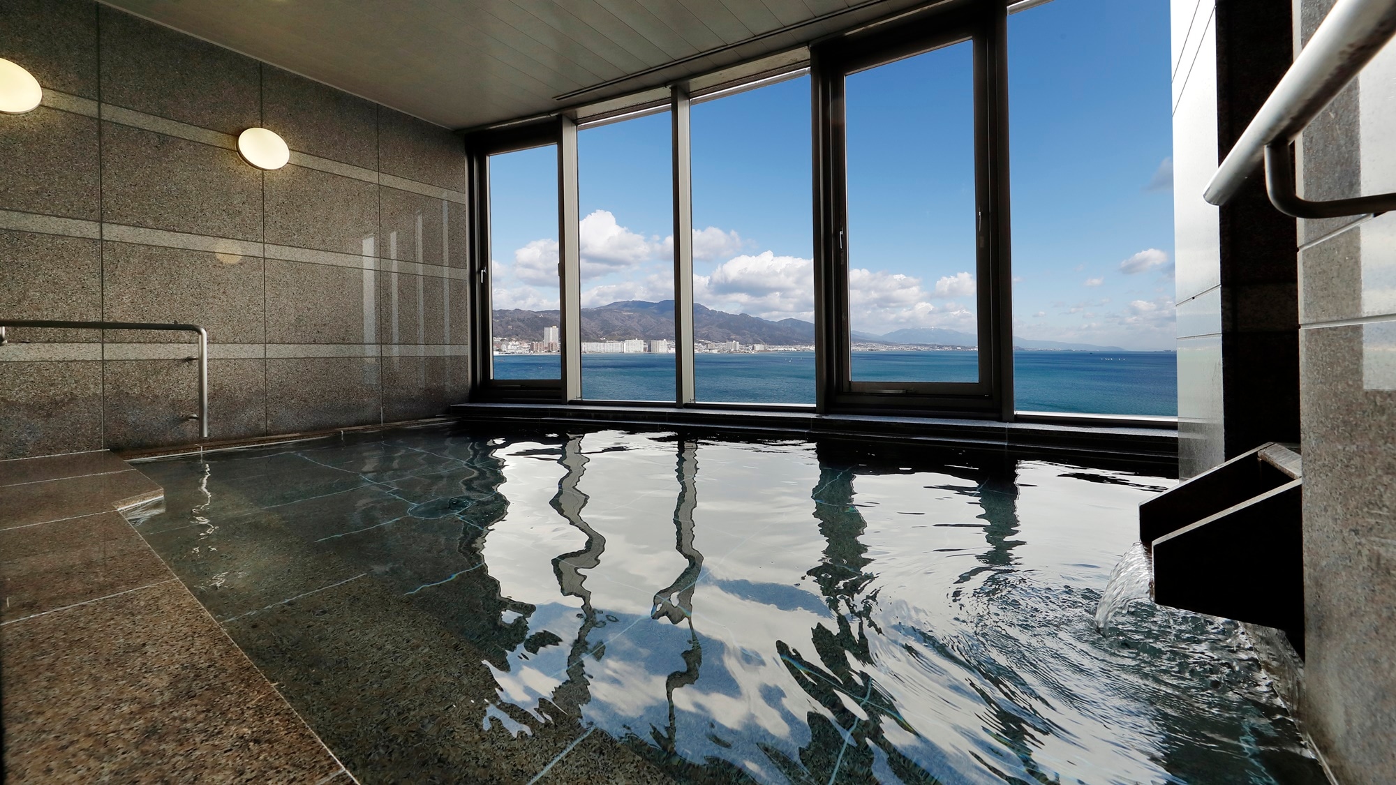 An observation bath 28 meters above ground offering a panoramic view of Lake Biwa