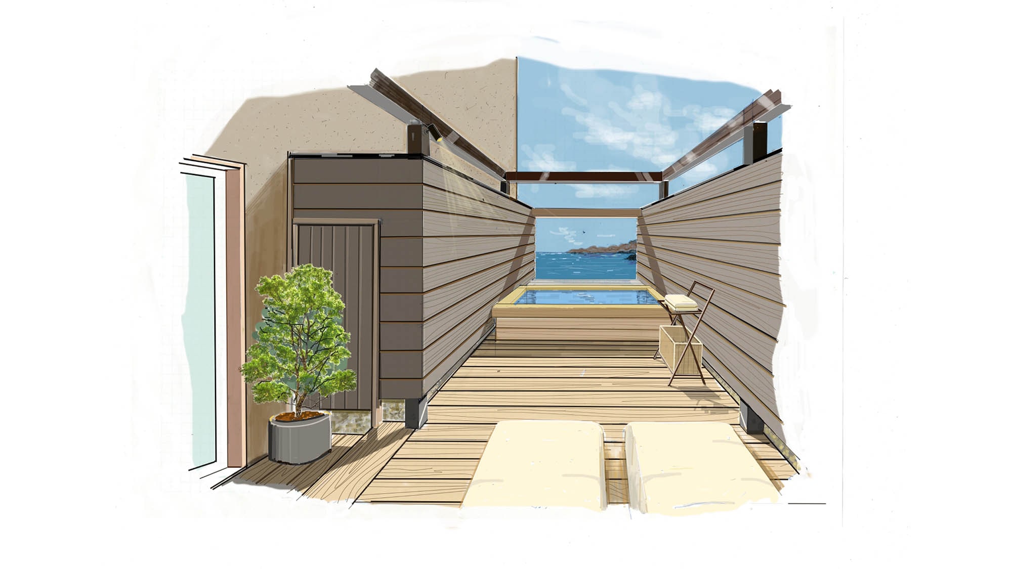 [Chokou] Japanese-Western room with an open-air bath bathed in the setting sun (Room 205)