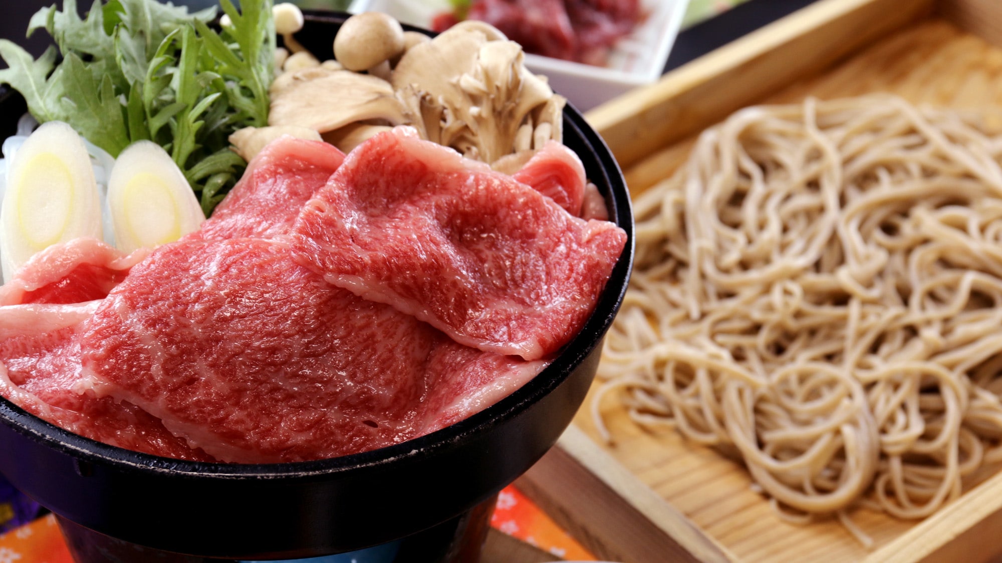 "Yamabito cuisine + handmade soba noodles + Yamagata beef sukiyaki course"