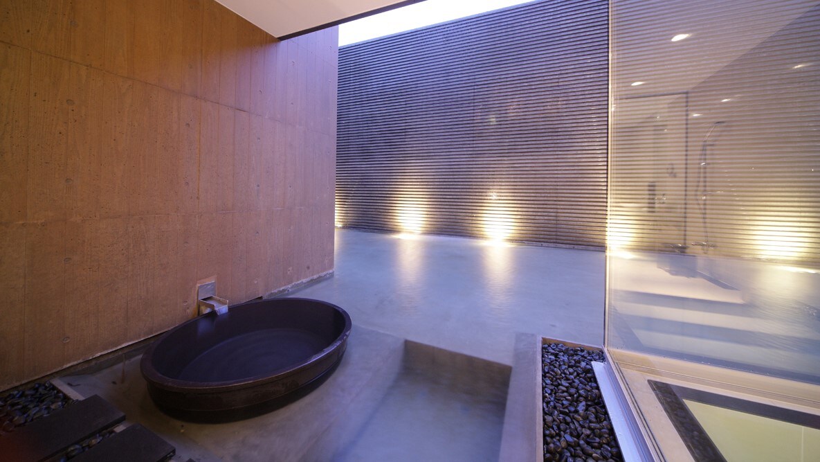 Open-air bath at dusk