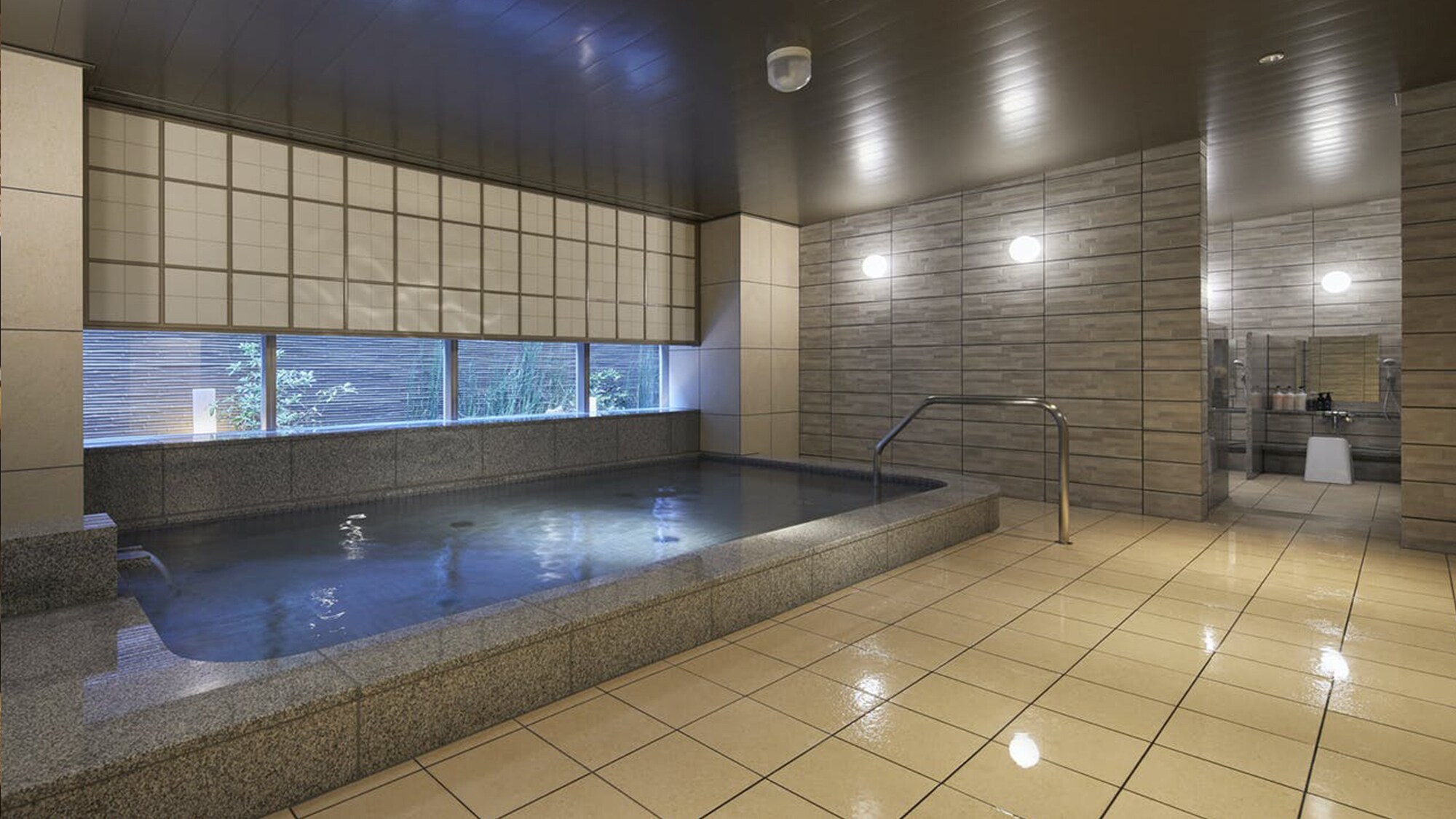 <Large public bath> Refresh yourself after your travels. The washing area separated by partitions is also popular.