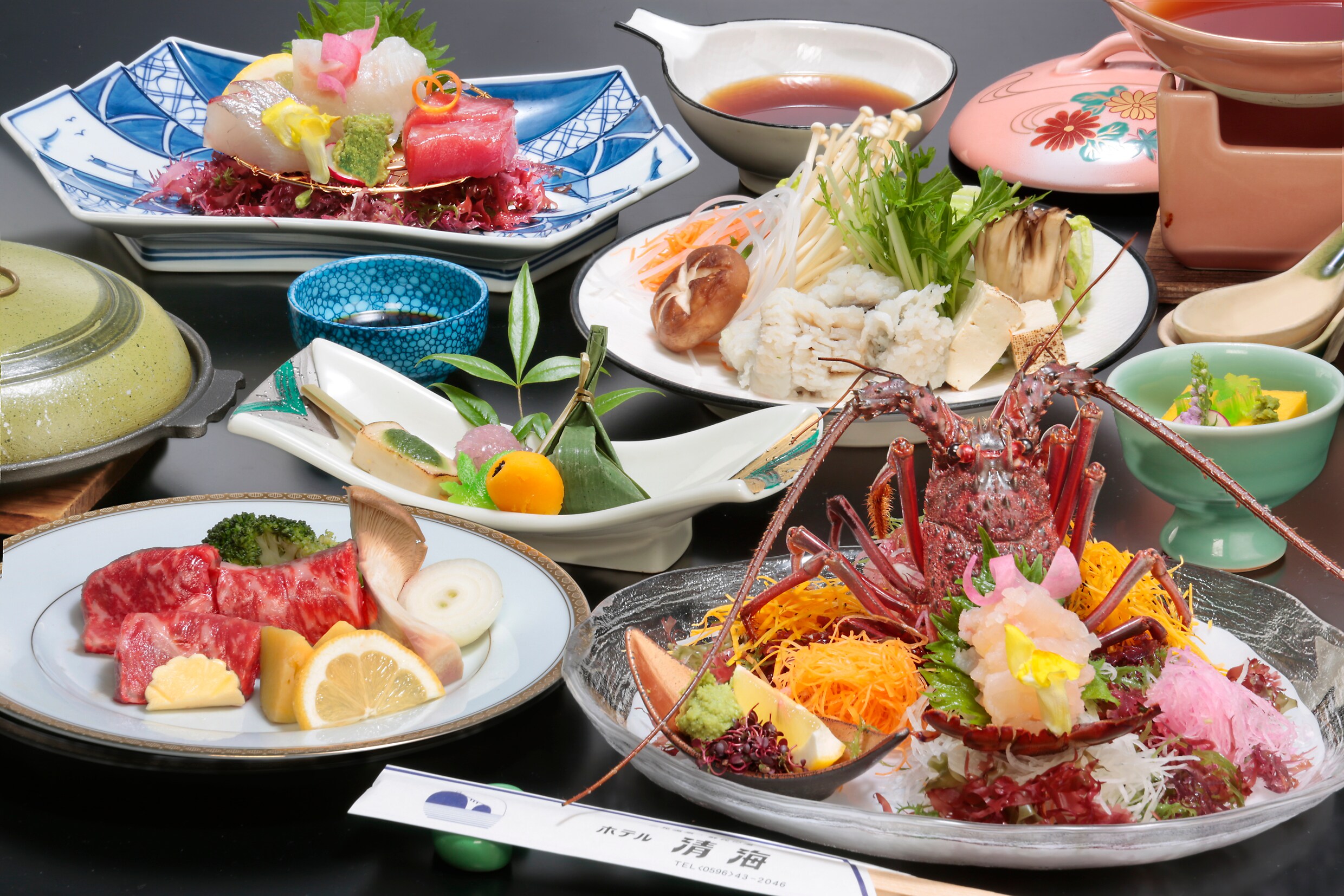 龍蝦生魚片與松阪牛肉鐵板燒