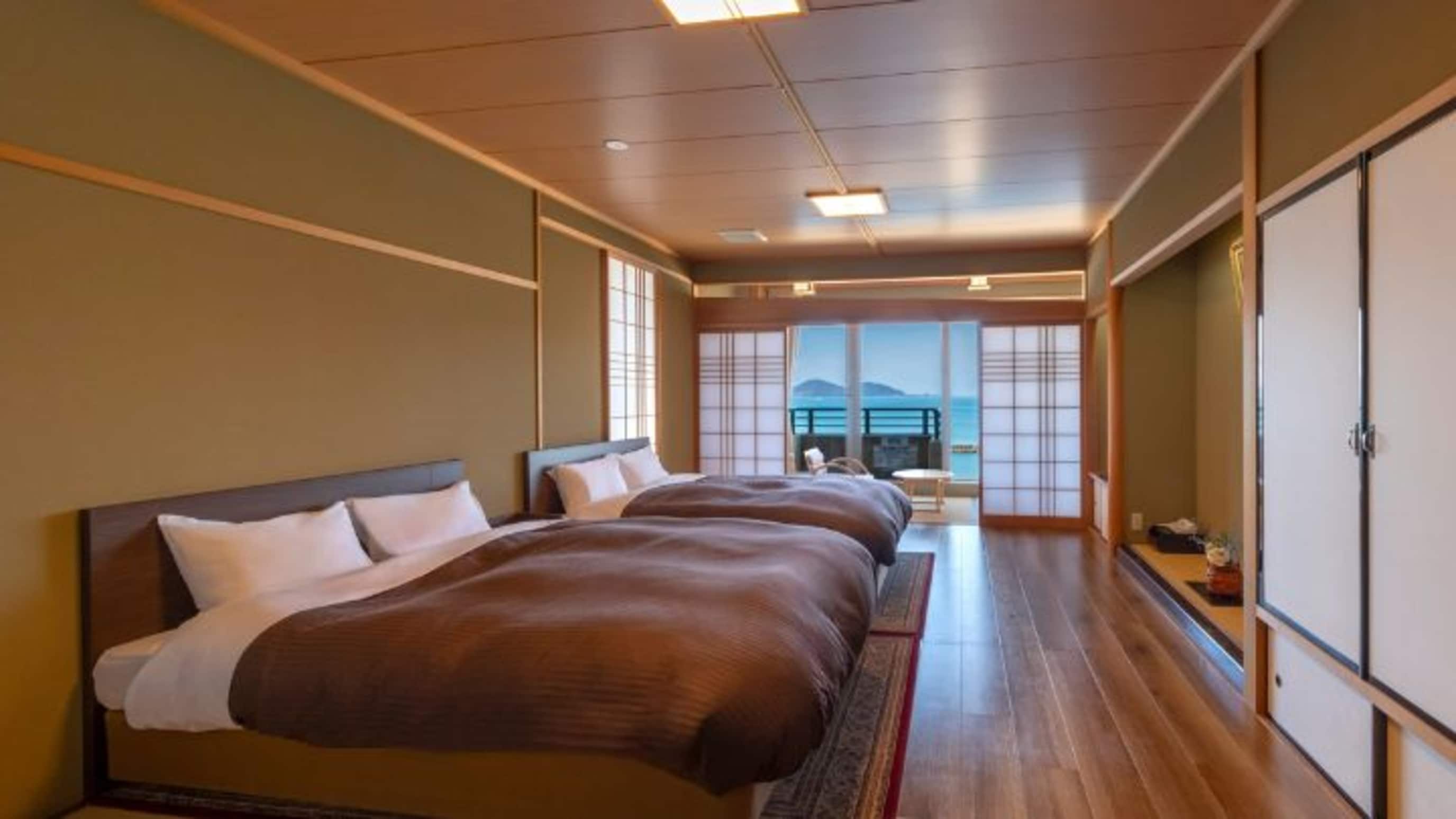 [Phòng kiểu Nhật hướng biển, có giường, không hút thuốc] Tận hưởng cả chiếu tatami và sàn nhà