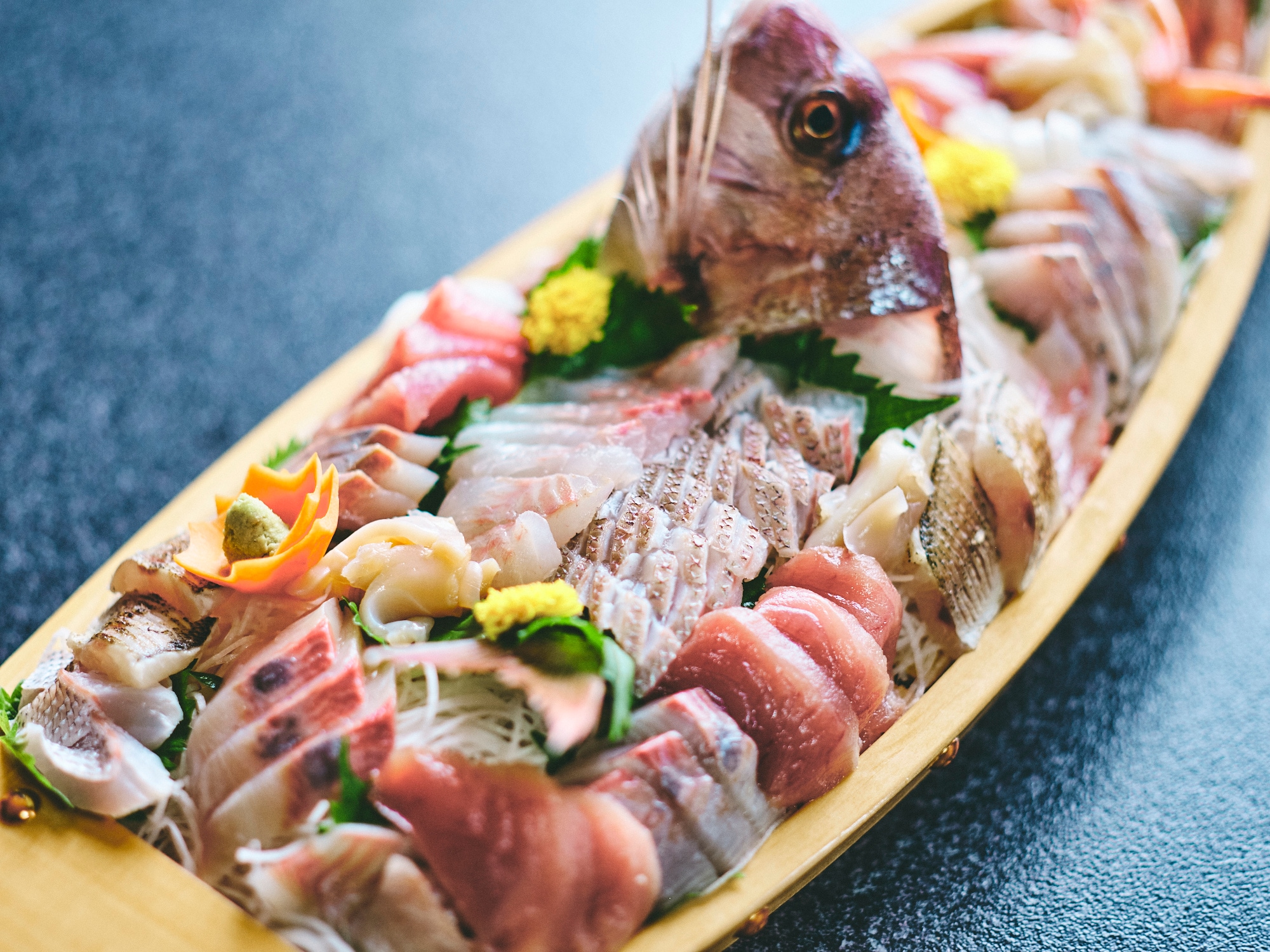 Sashimi boat platter from Toyama Bay