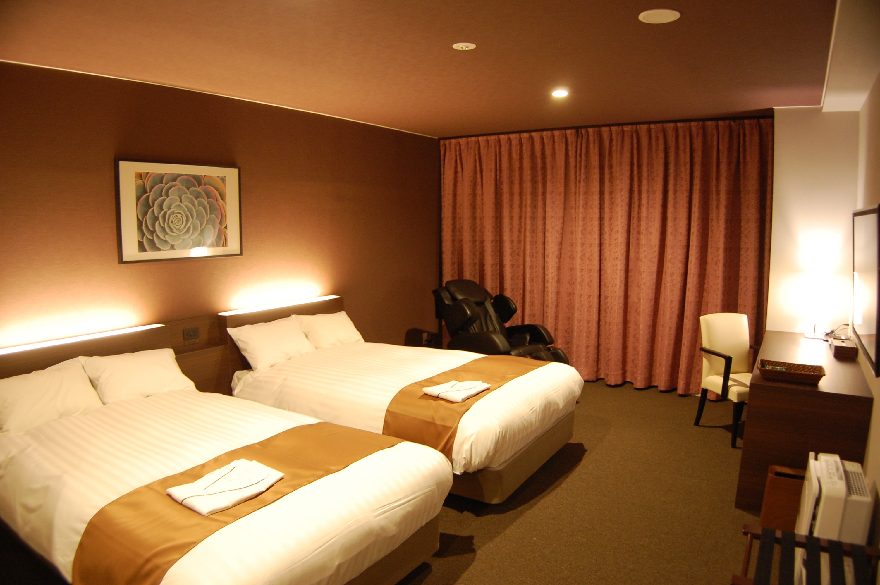 Twin room can be used spaciously and comfortably. It is also possible to sleep with preschoolers!
