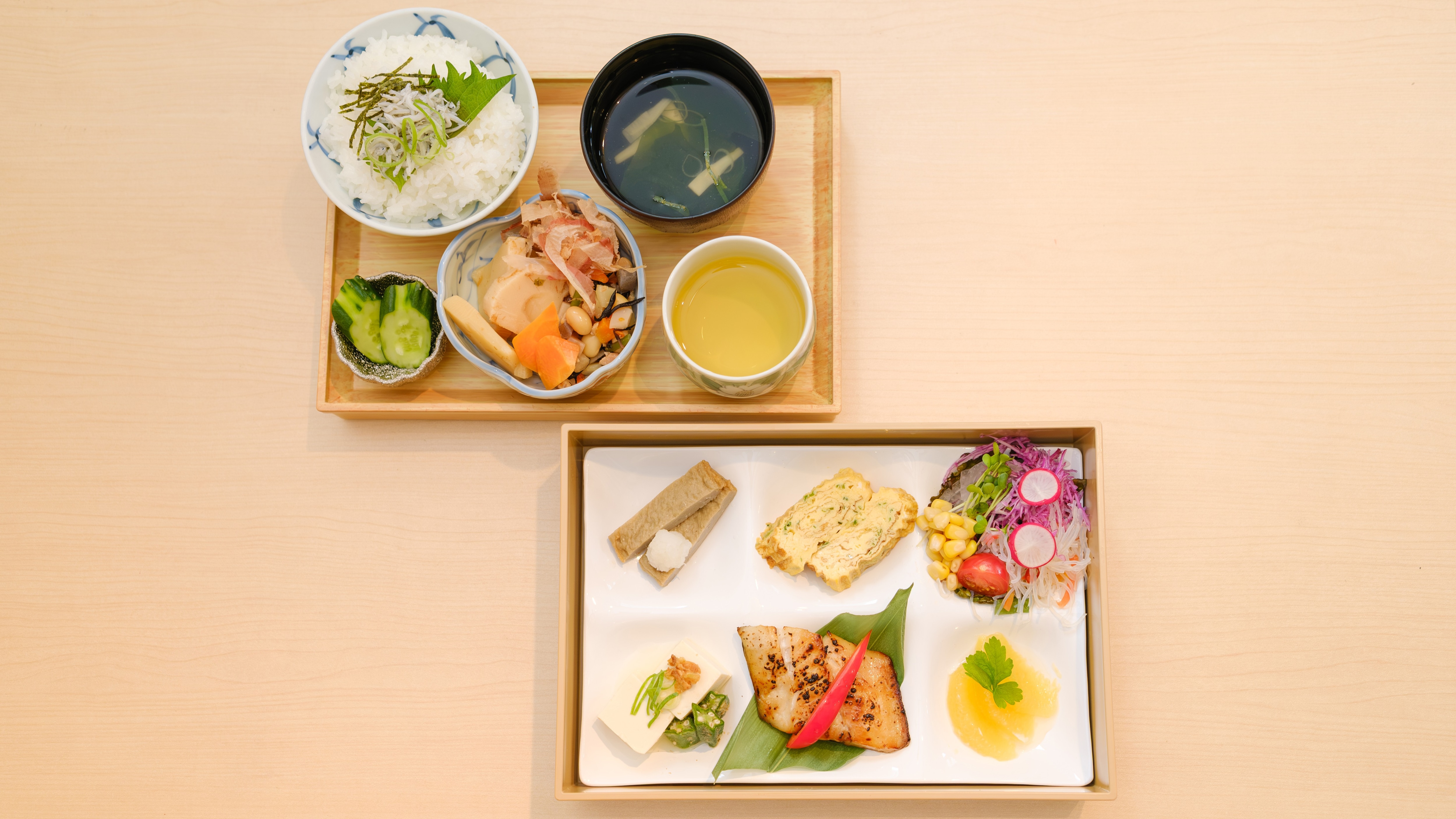 Breakfast: Restaurant "RAF LOUNGE" - "Ehime's Bounty Breakfast Set" featuring fresh local ingredients.