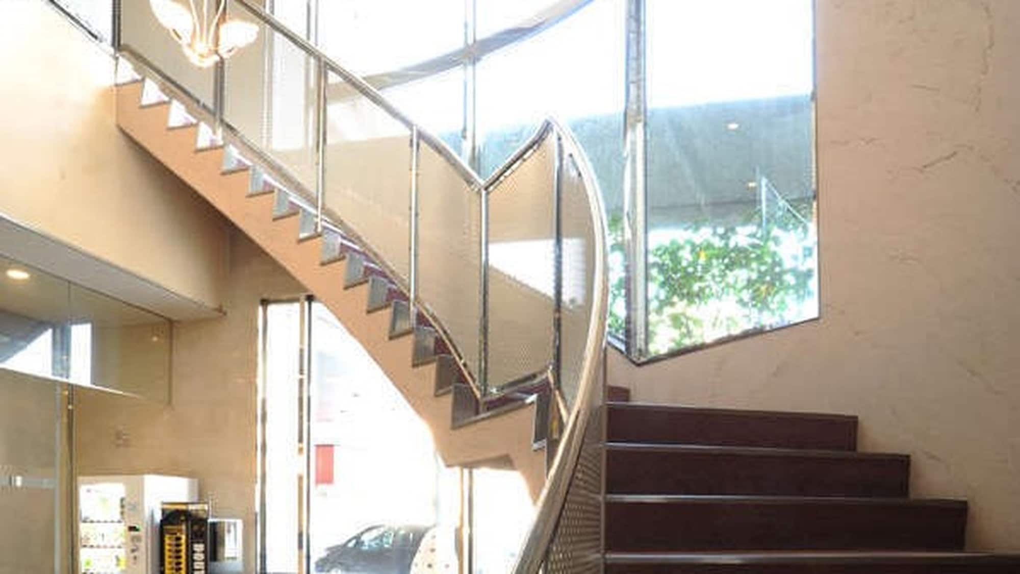 [Stairs in the lobby atrium]