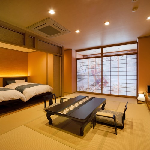 ■ ห้องพิเศษพร้อมอ่างอาบน้ำแบบเปิดโล่งพร้อมวิว 12 เสื่อทาทามิ + เตียงคู่ <ห้องญี่ปุ่นและตะวันตก> ตัวอย่าง