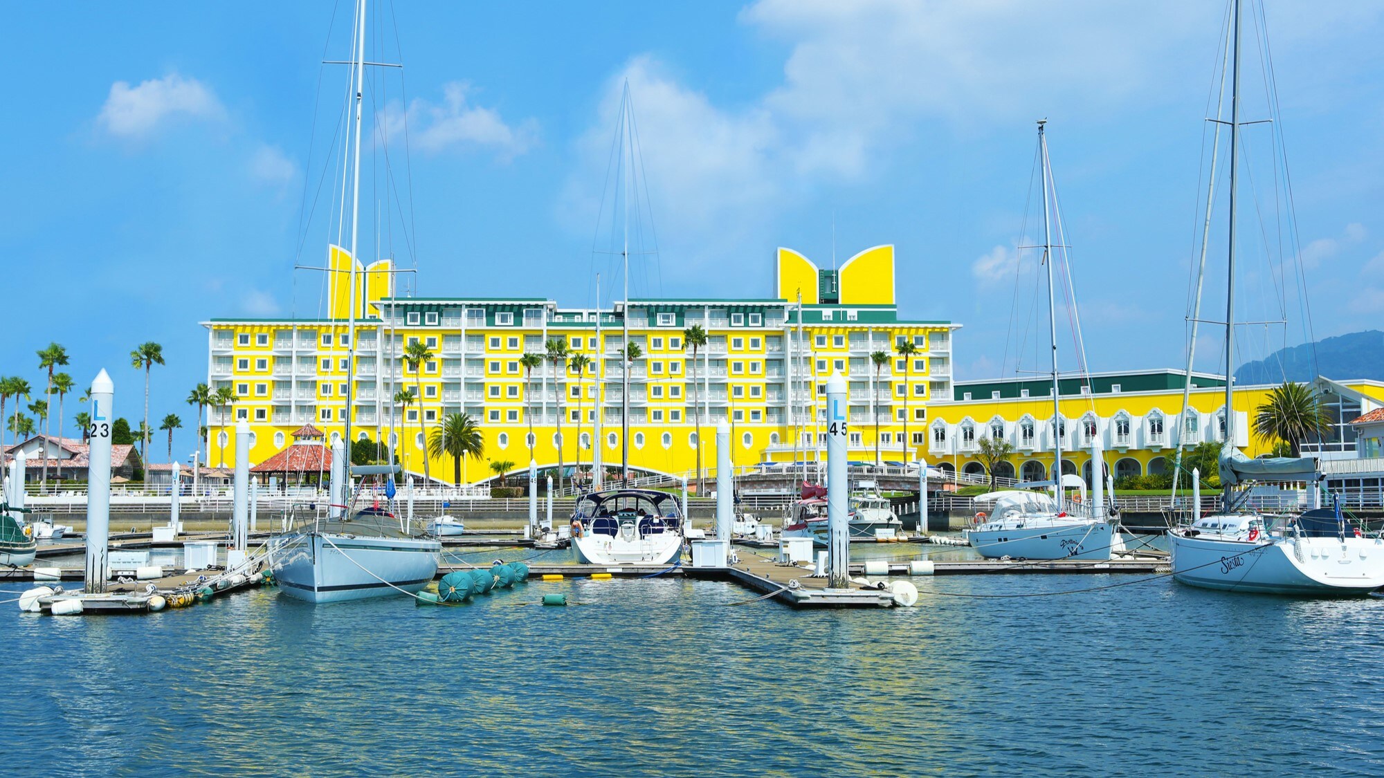 An elegant resort hotel surrounded by beautiful sea. All rooms have ocean views.