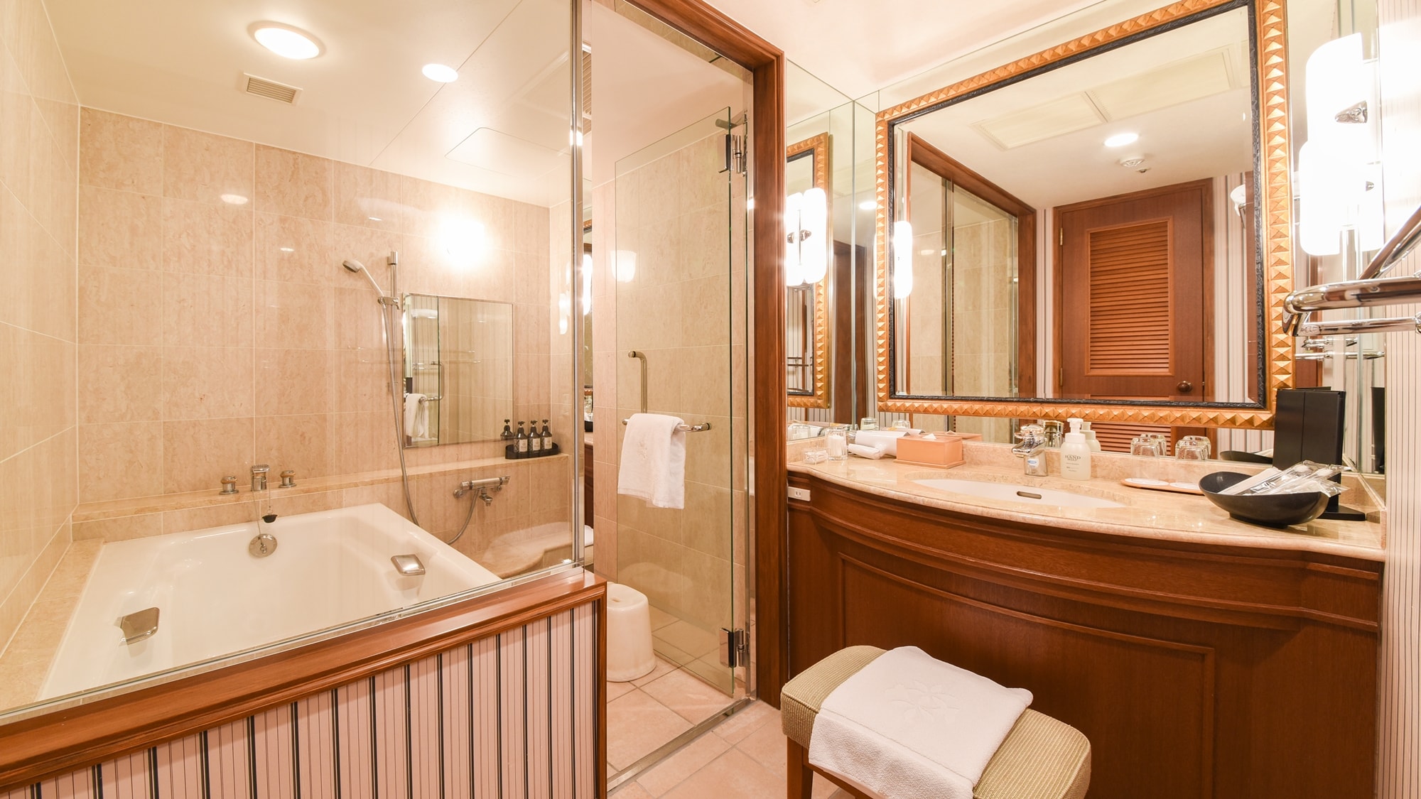 ** [Room (Flooring Suite)] The warmth of wood is important in the bathroom.