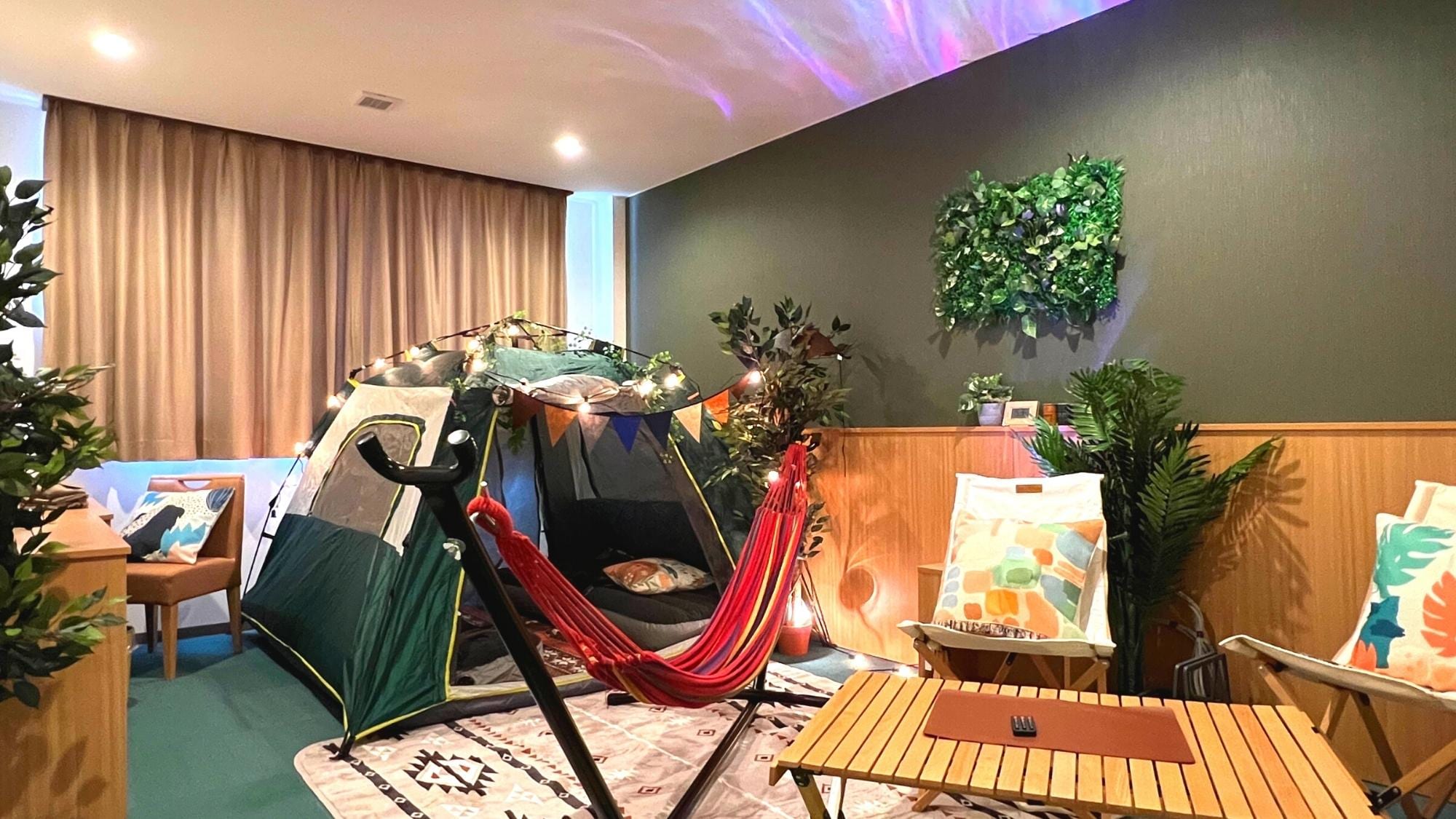 <Outdoor Room> I'm excited to see how you can spend your time in tents and hammocks.