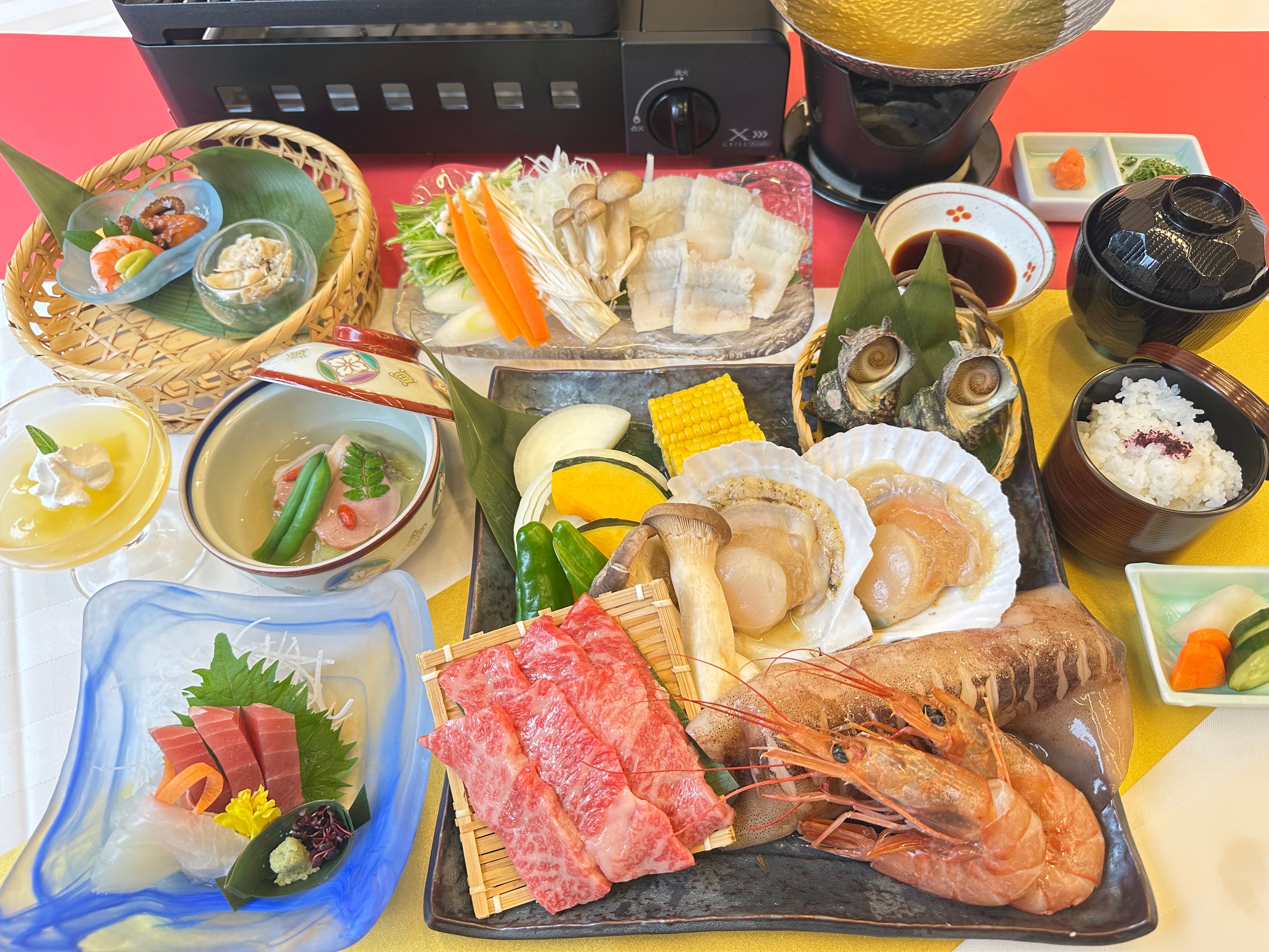 Grilled seafood & duck shabu-shabu
