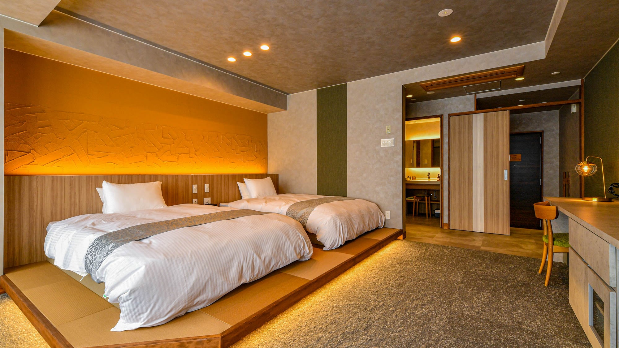 Japanese modern room with 2 double beds