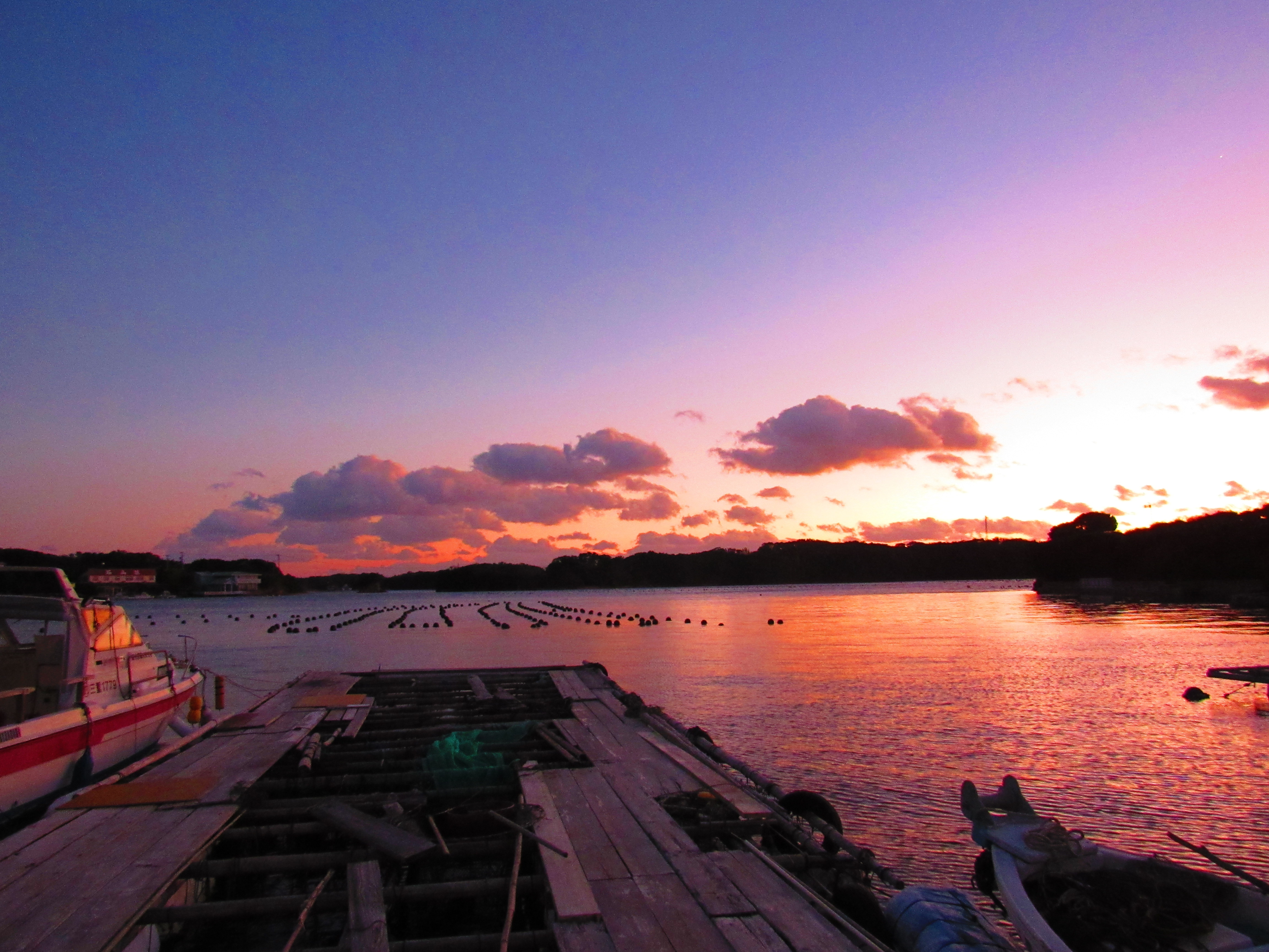 Fishing raft and sunset