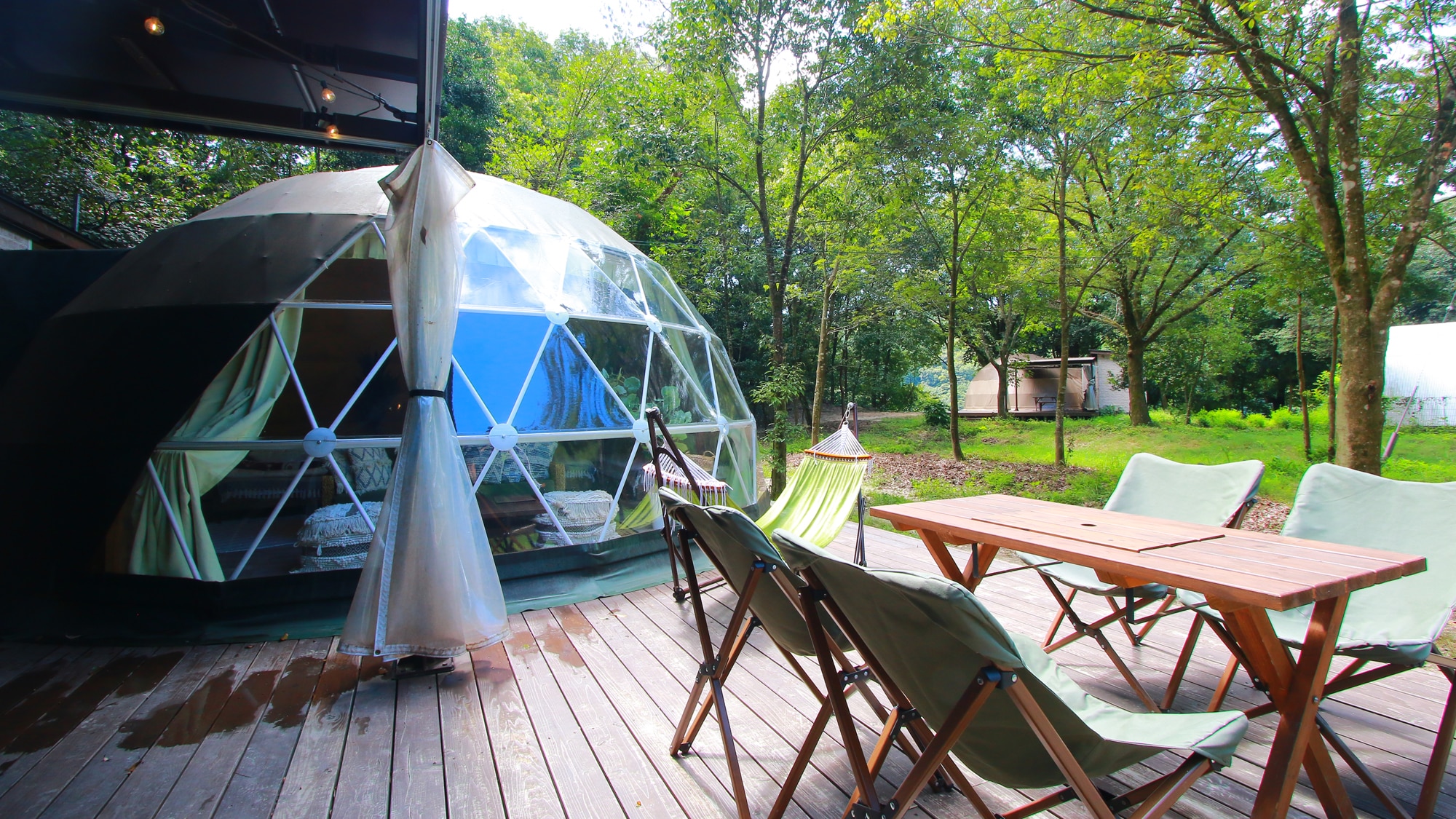 Two exclusive dome-shaped tents set up in the vast grounds of the Hidden Hagakure Forest