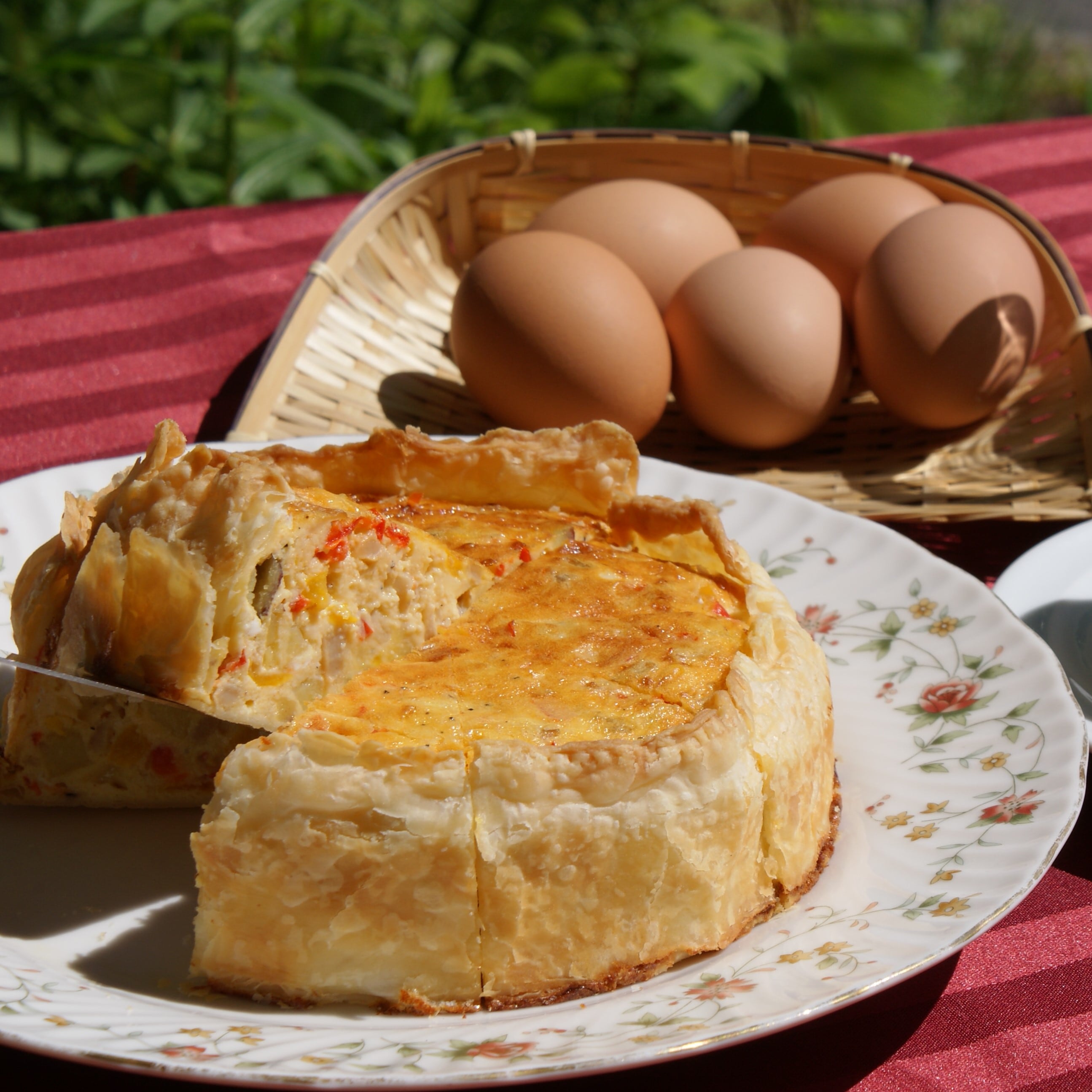 One of the most popular breakfast dishes: cheese and vegetable quiche