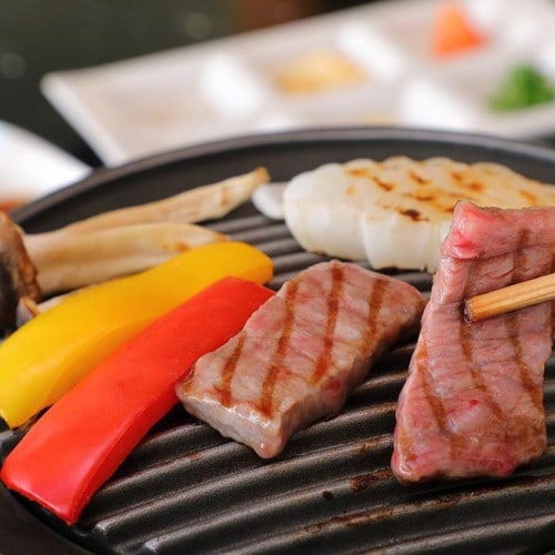 Steak is freshly baked on an iron plate & hellip;