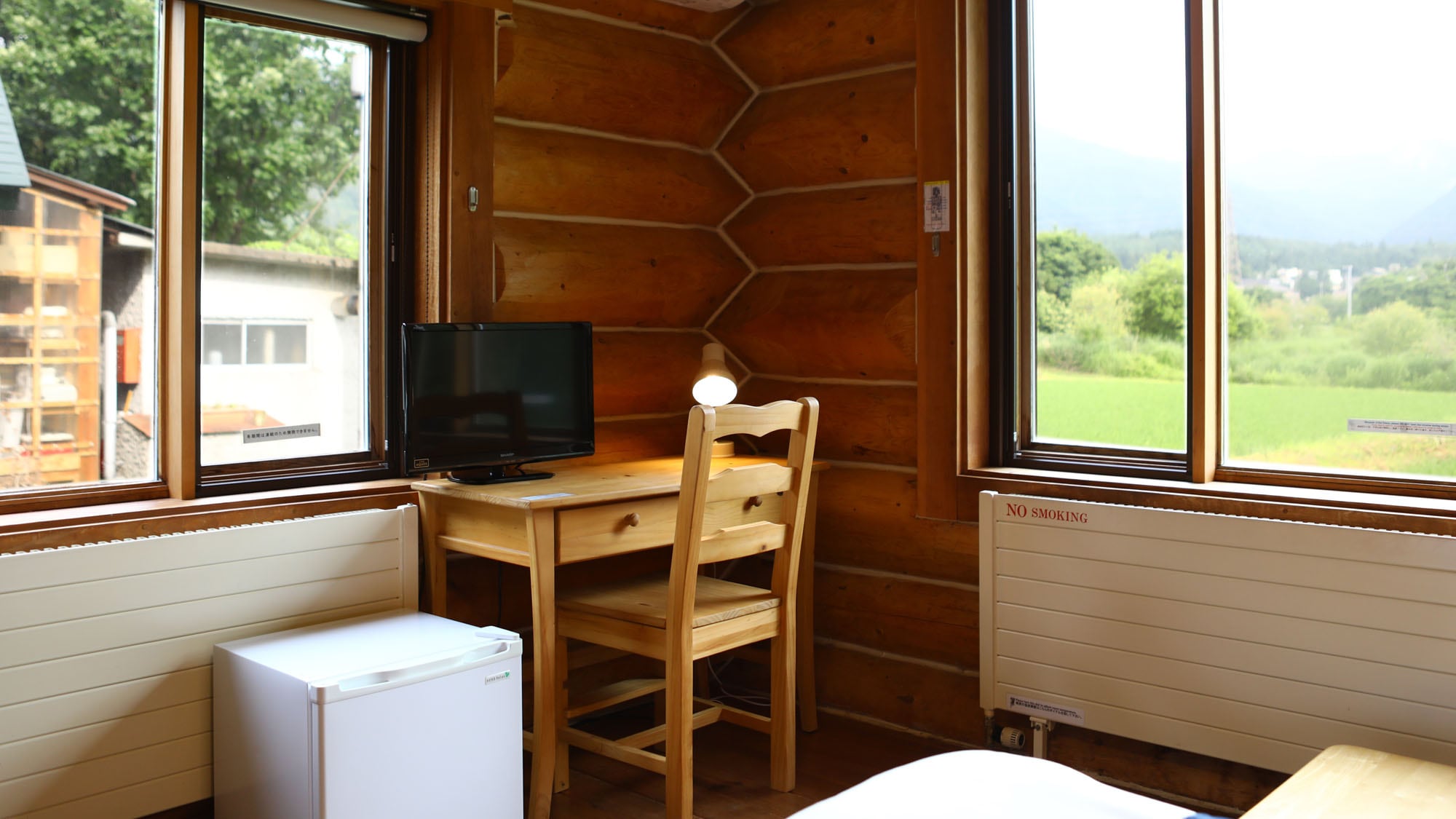 Each room is equipped with an oil heater and air conditioner.