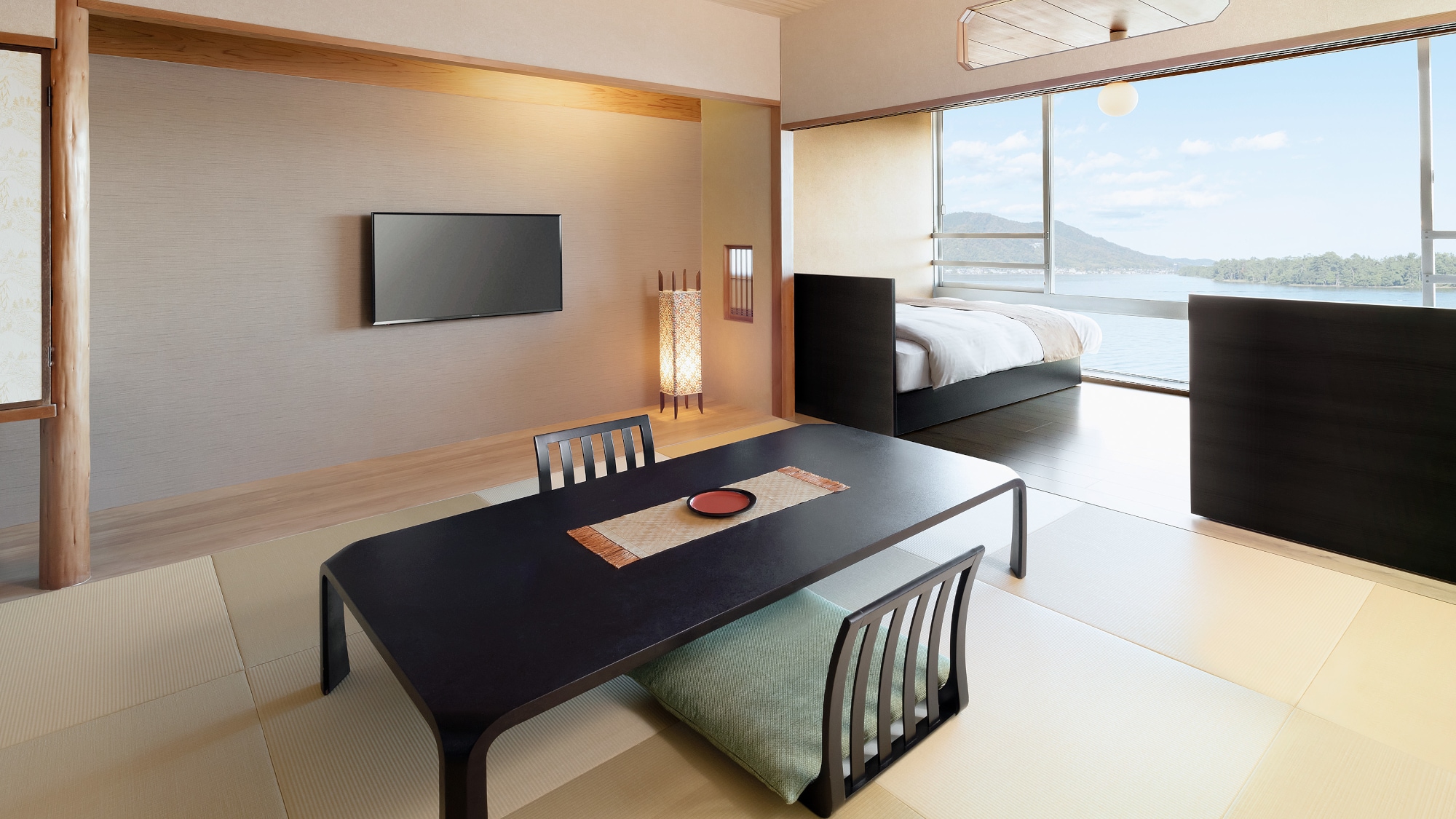 現代日式房間的例子（日式房間+雙人床）