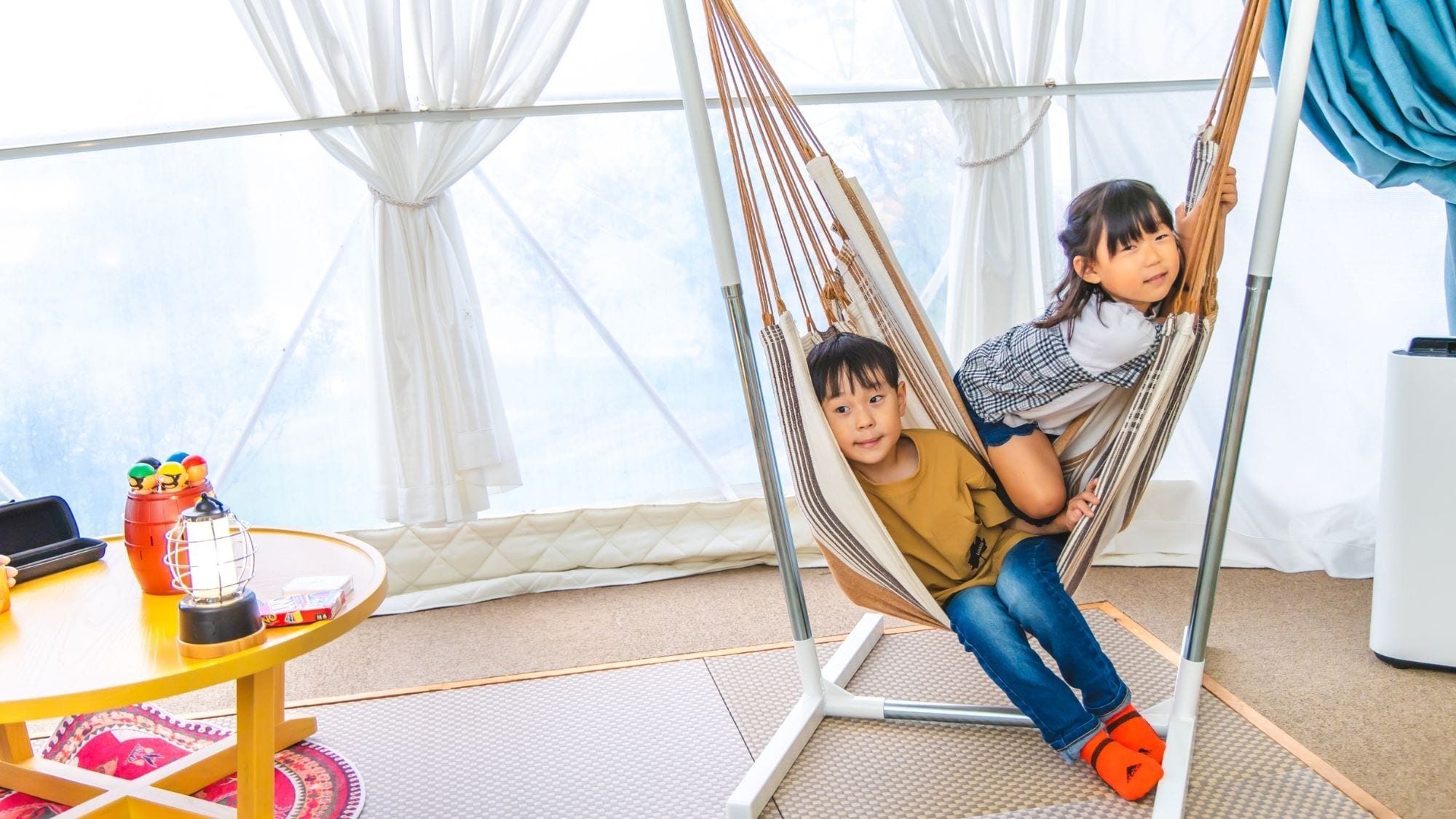 You can enjoy a hammock in your room♪ *7m Dome, Twin Dome and Dog Run Tents only
